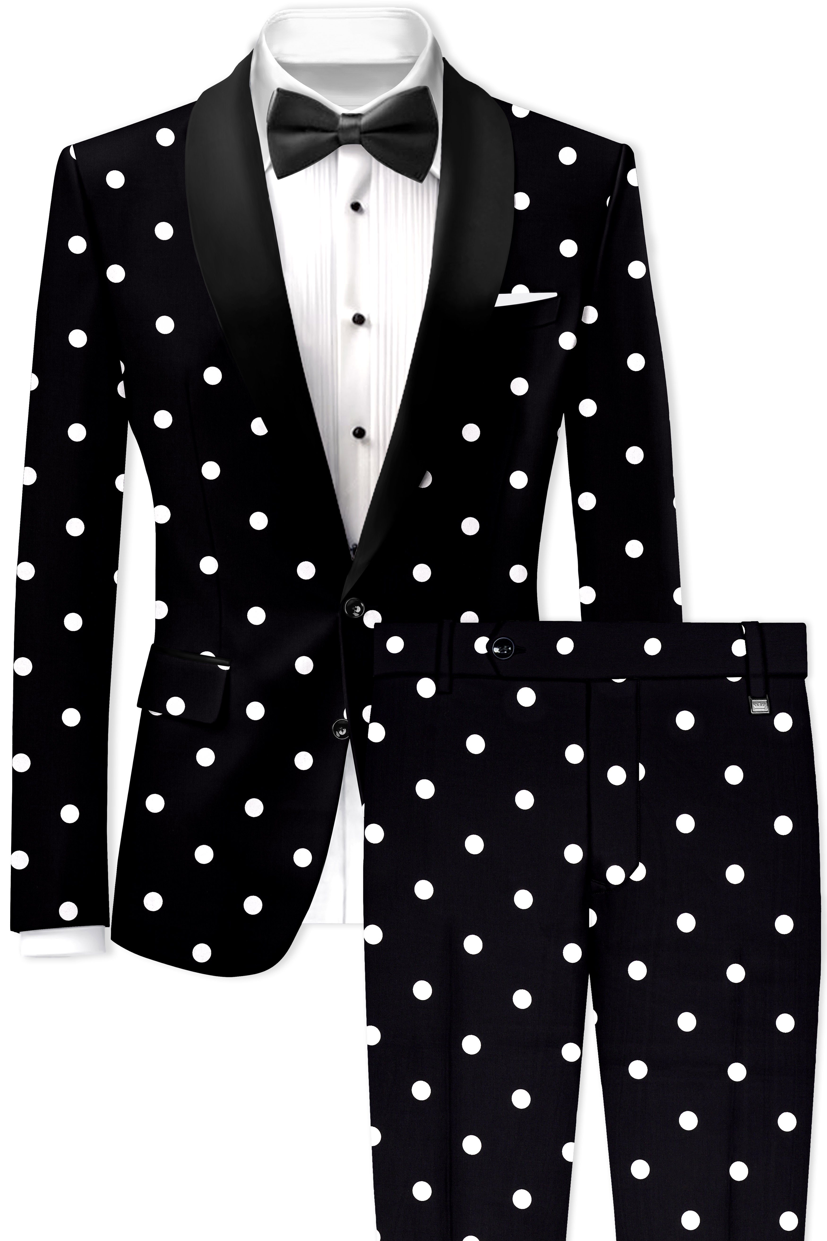 Noirdot-Jade Black Polka Dotted Printed Premium Cotton Tuxedo Suit