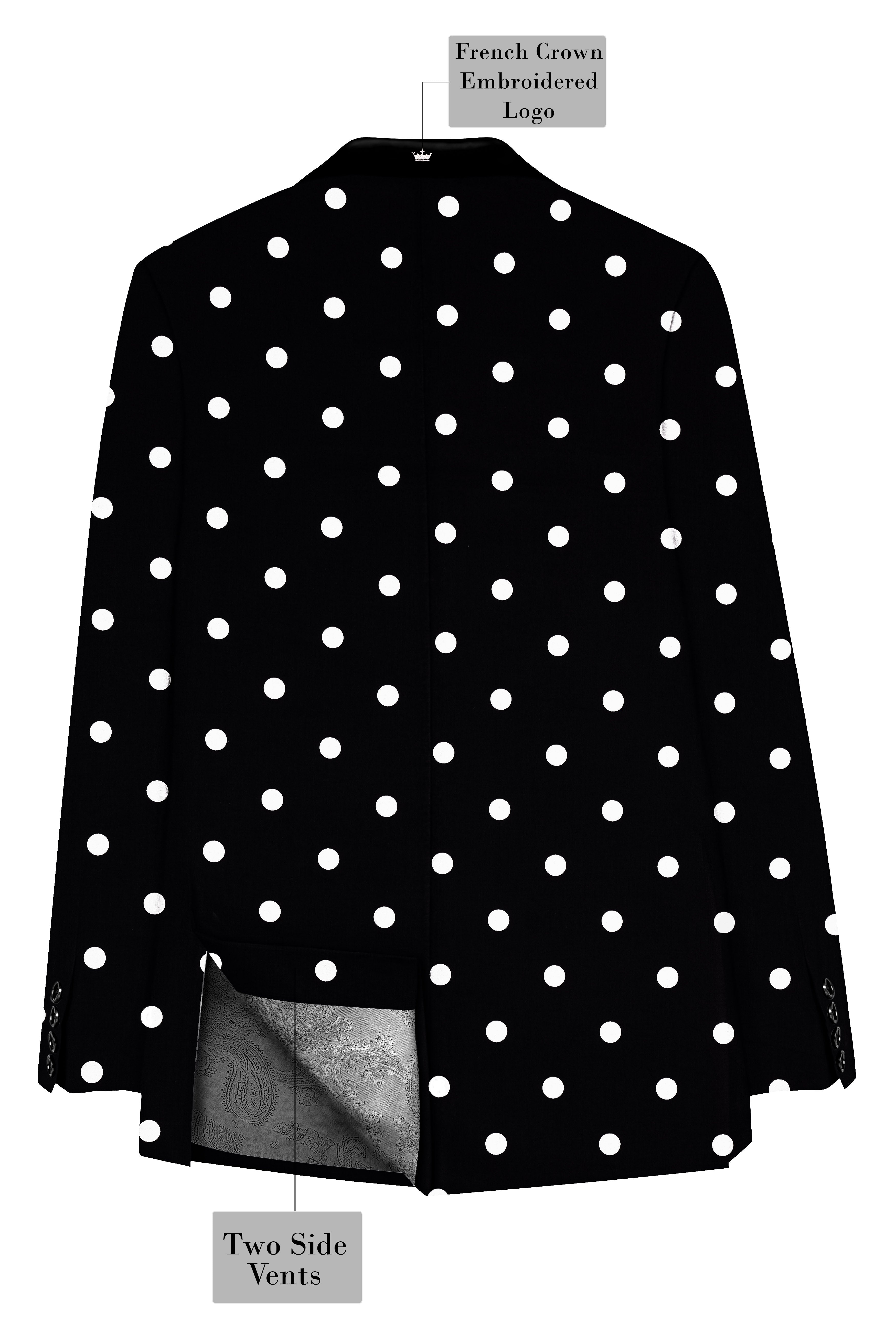 Noirdot-Jade Black Polka Dots Printed Premium Cotton Tuxedo Suit