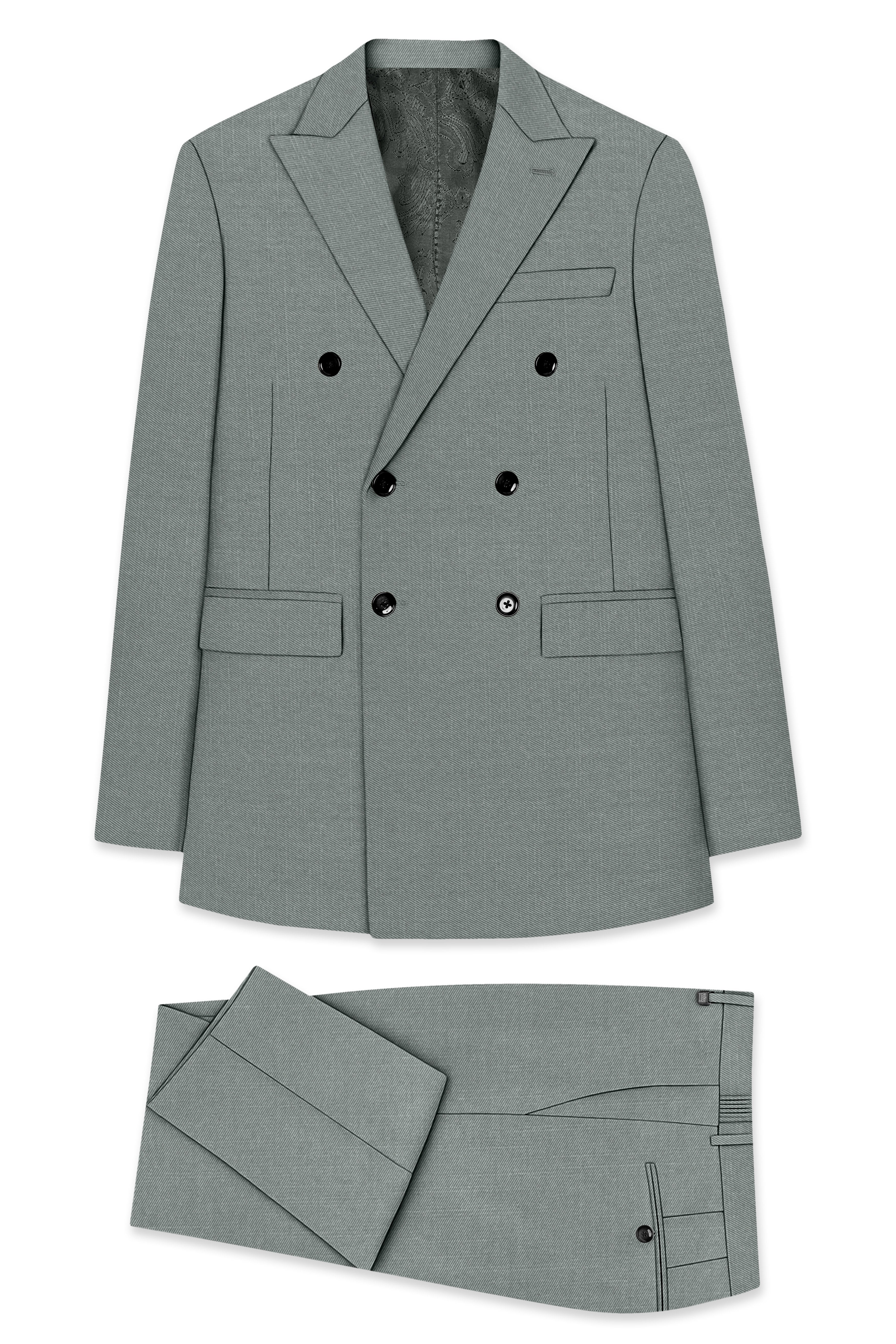 Travliam-William Gray Wool Rich Double Breasted Slight Stretch Suit