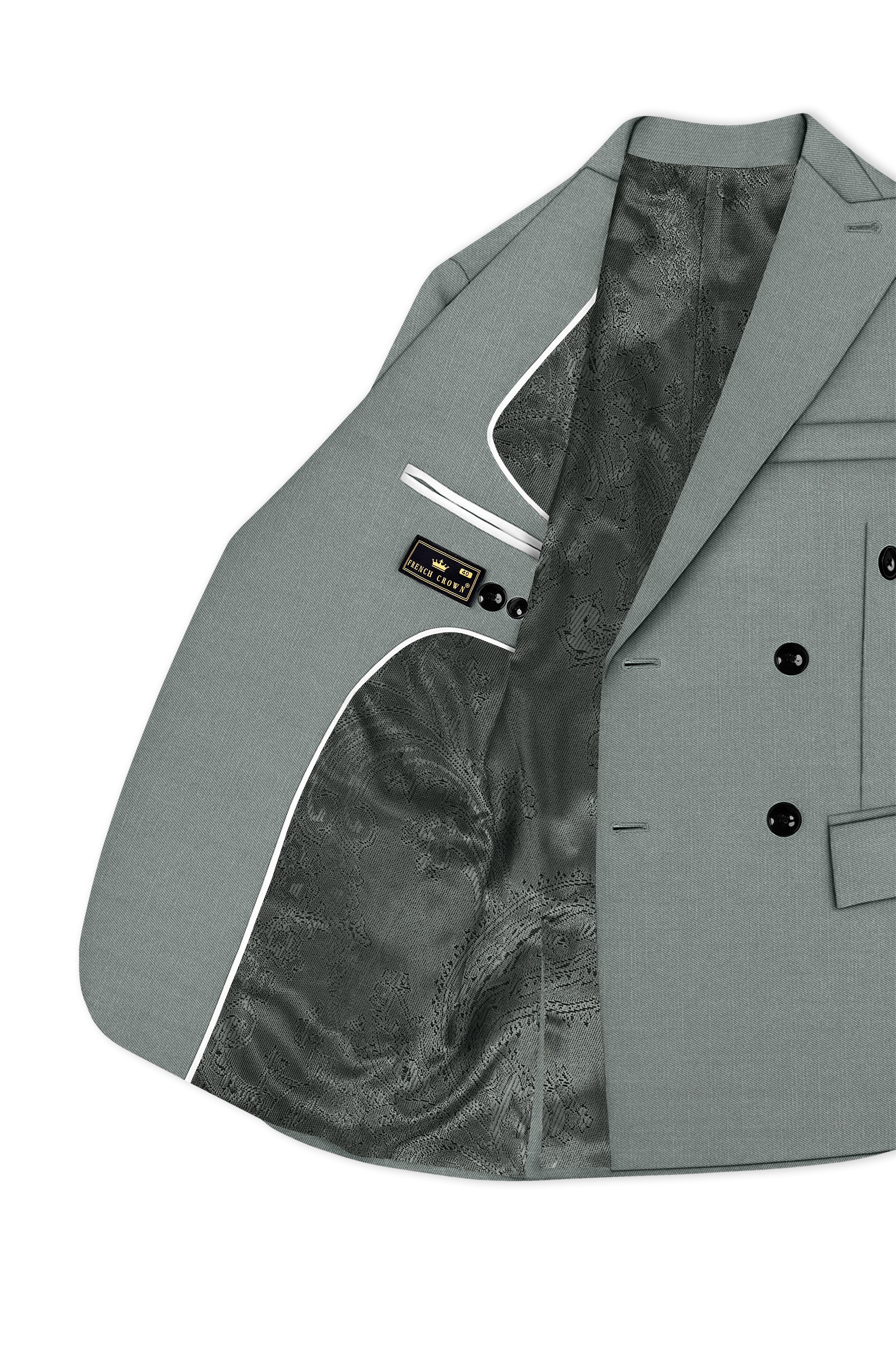 Travliam-William Gray Wool Rich Double Breasted Slight Stretch Suit
