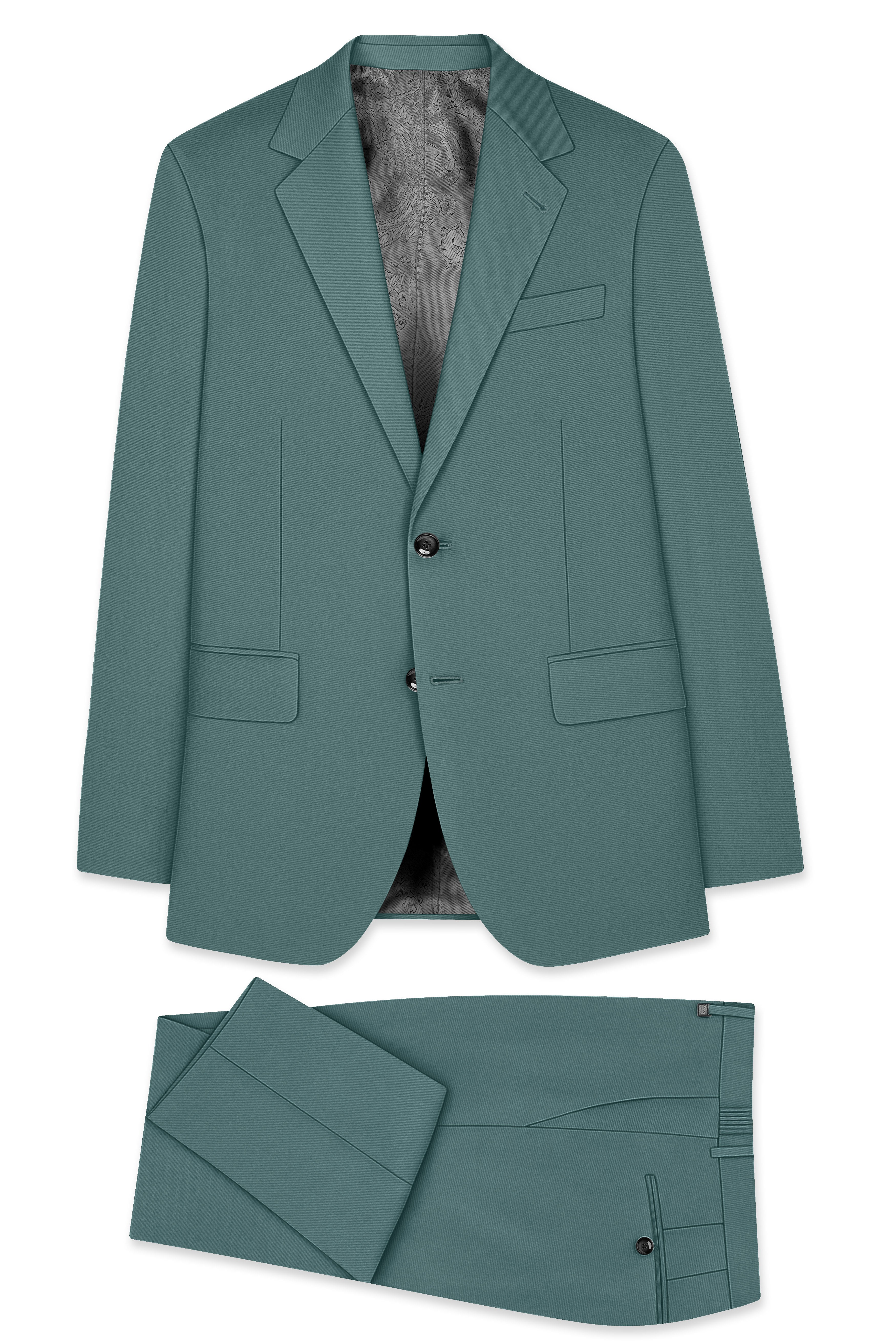 Travliam-William Green Wool Rich Single Breasted Stretchable Traveler Suit