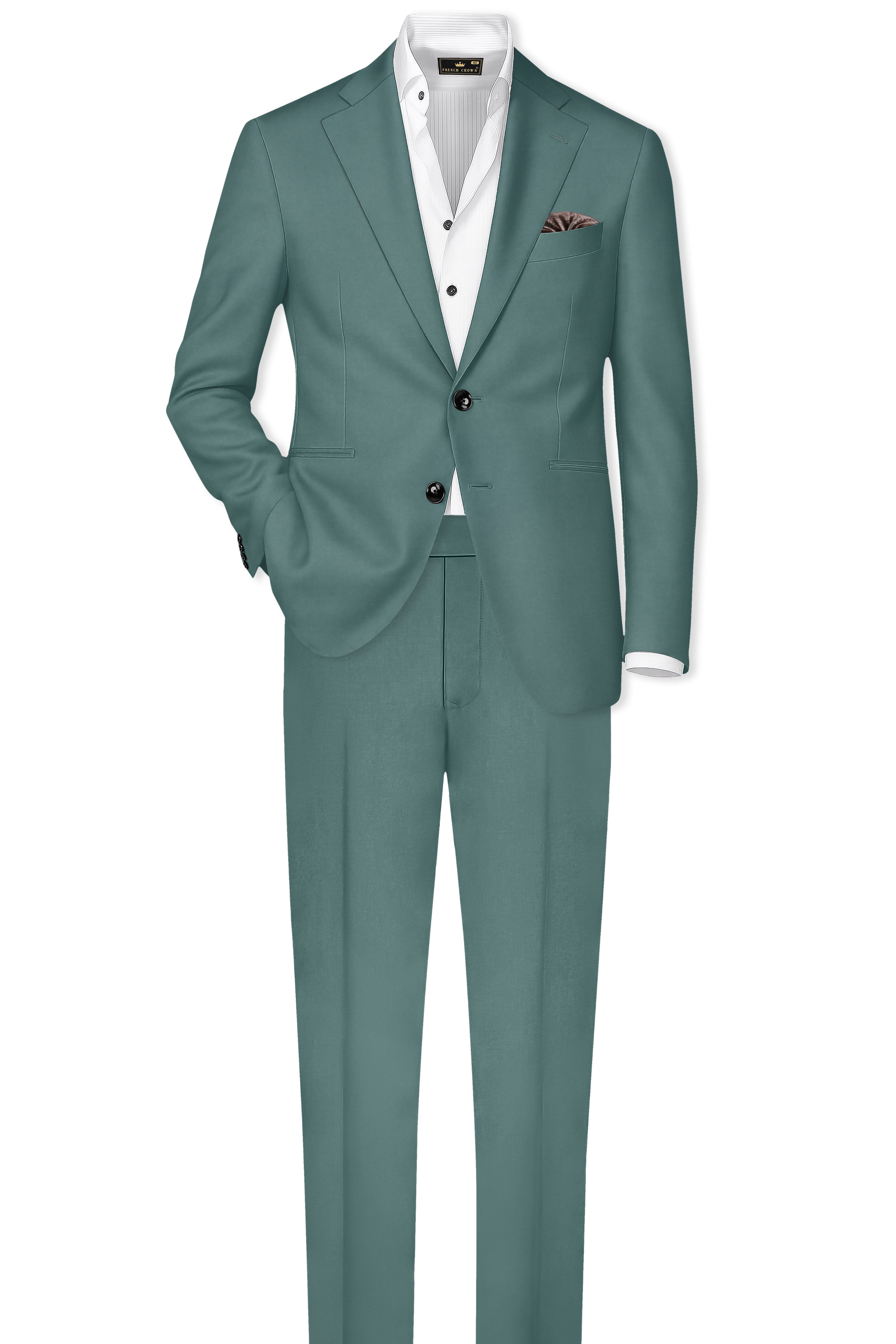 Travliam-William Green Wool Rich Single Breasted Stretchable Traveler Suit