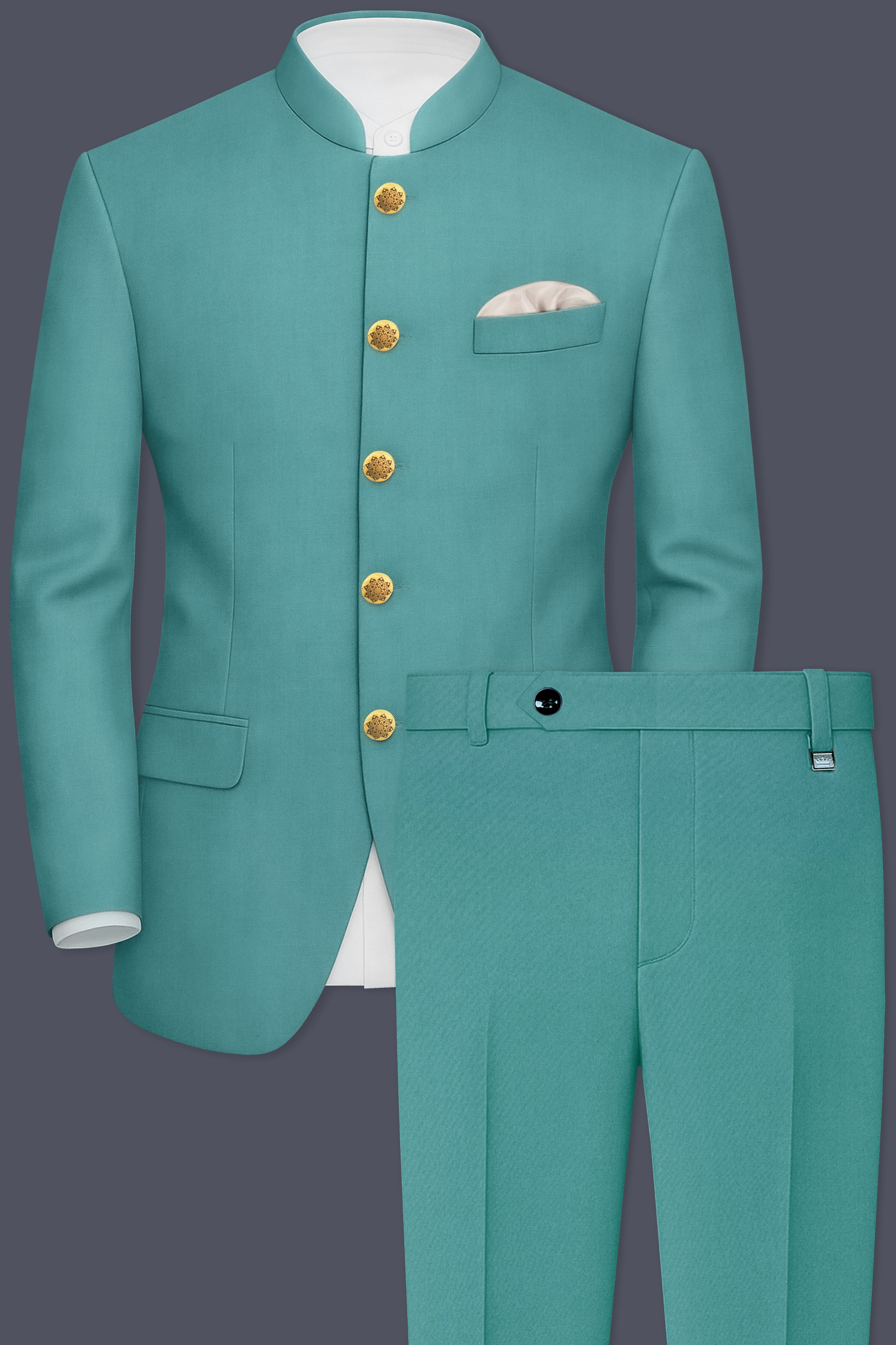 Travirid-Gothic Green Wool Rich Bandhgala Stretchable Traveler Suit