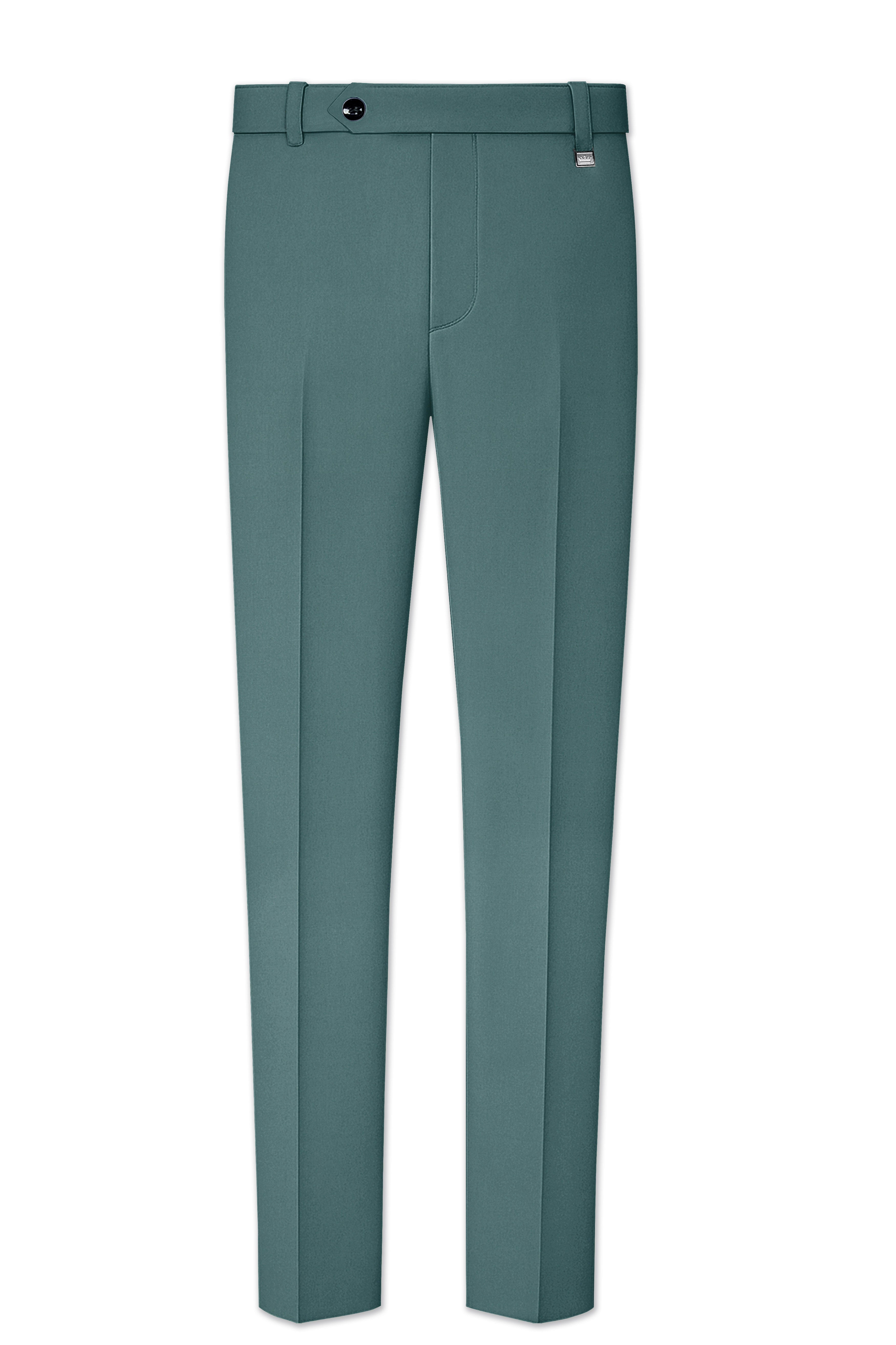 Travliam-William Green Wool Rich Bandhgala Stretchable Traveler Suit