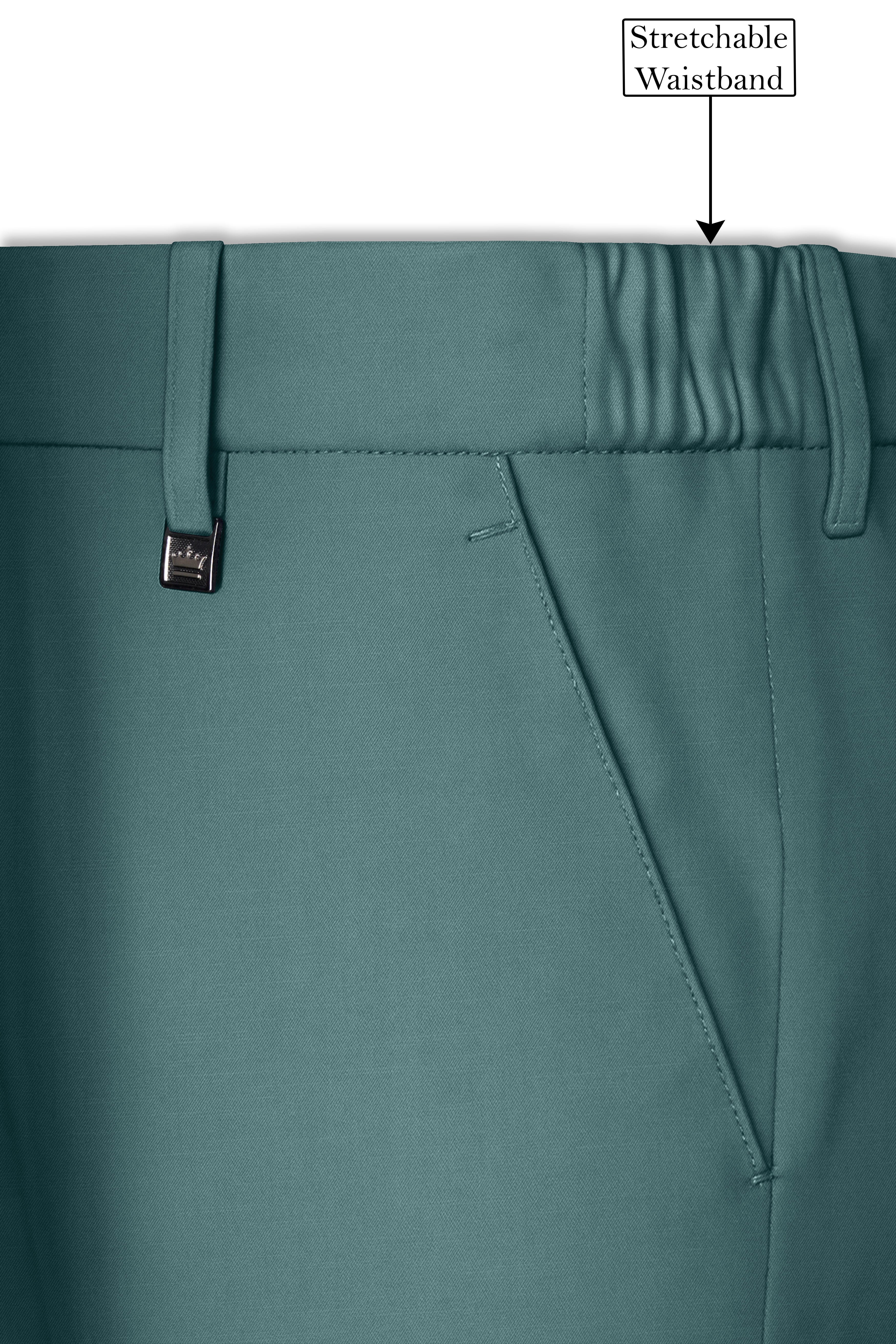 Travliam-William Green Wool Rich Bandhgala Stretchable Traveler Suit