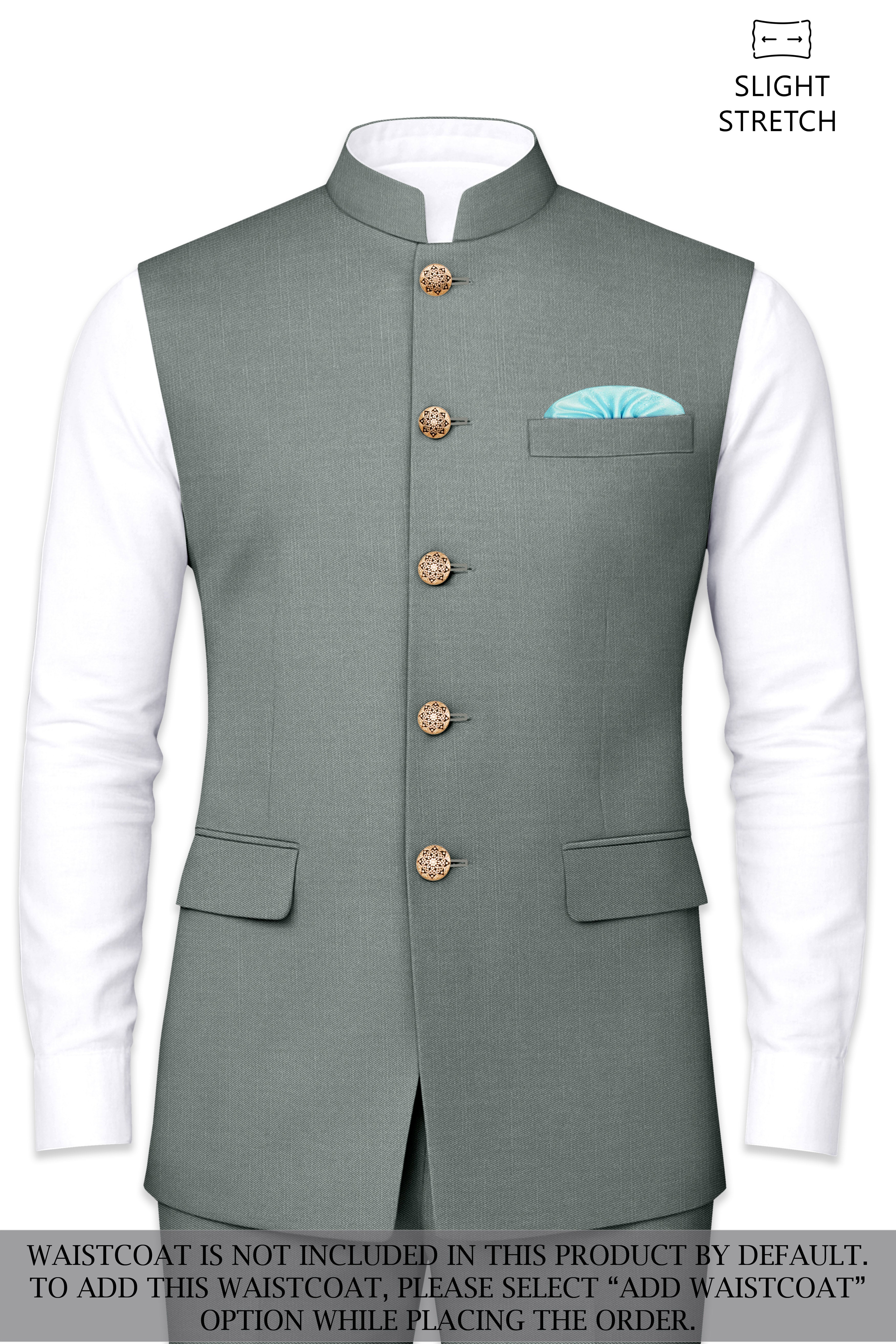 Travliam-William Gray Wool Rich Bandhgala Slight Stretch Suit