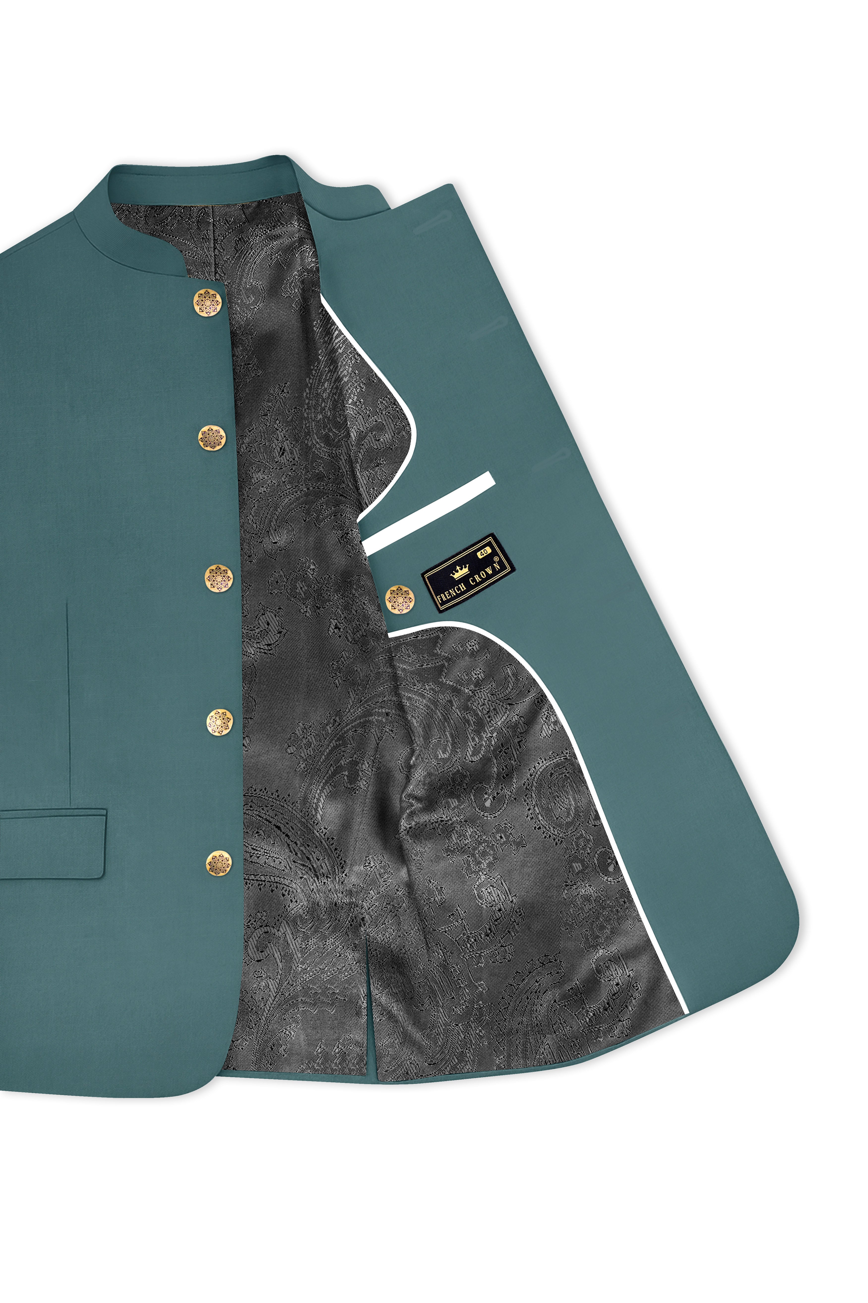Travliam-William Green Wool Rich Bandhgala Stretchable Traveler Suit