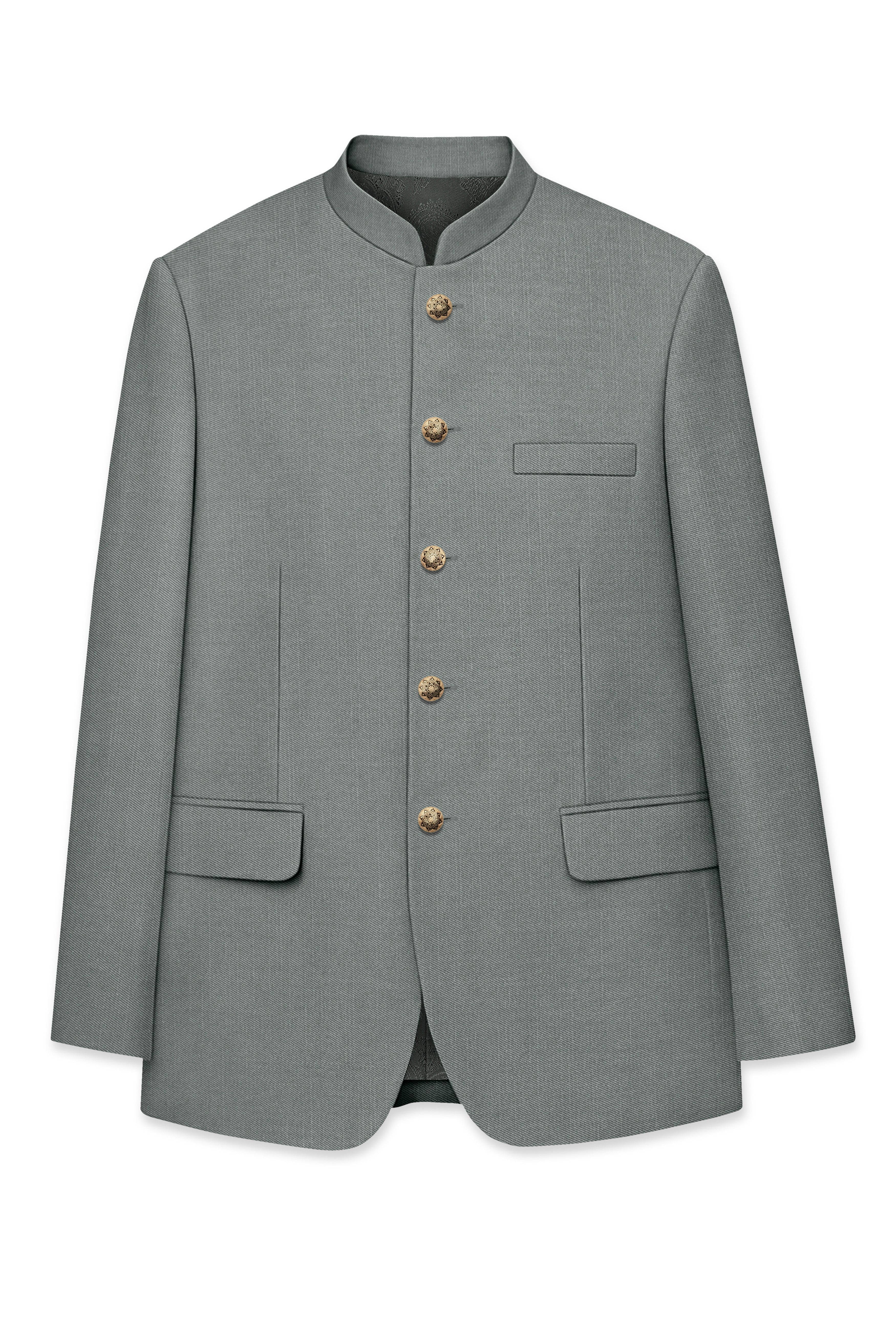 Travliam-William Gray Wool Rich Bandhgala Slight Stretch Suit