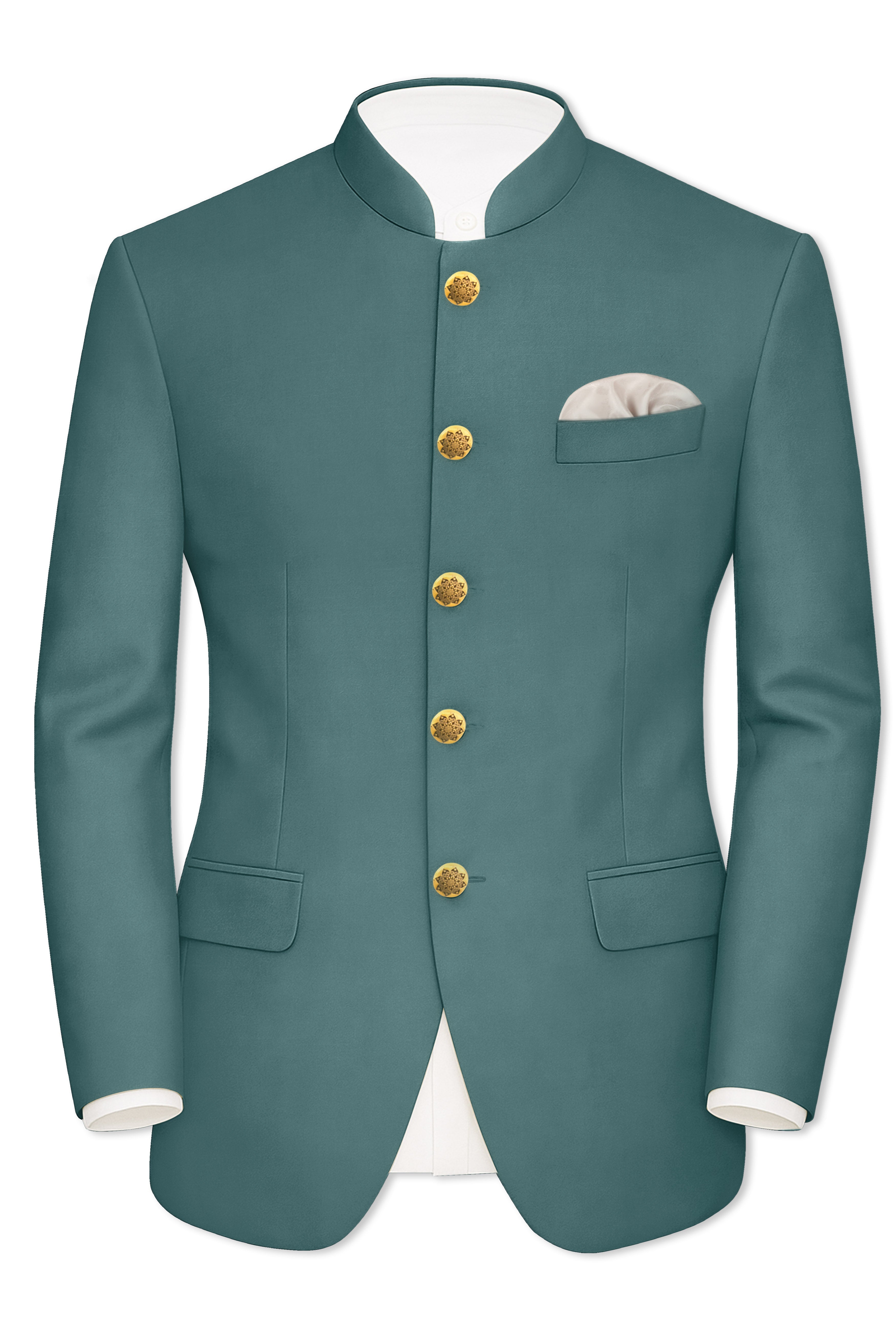 Travliam-William Green Wool Rich Bandhgala Stretchable Traveler Suit