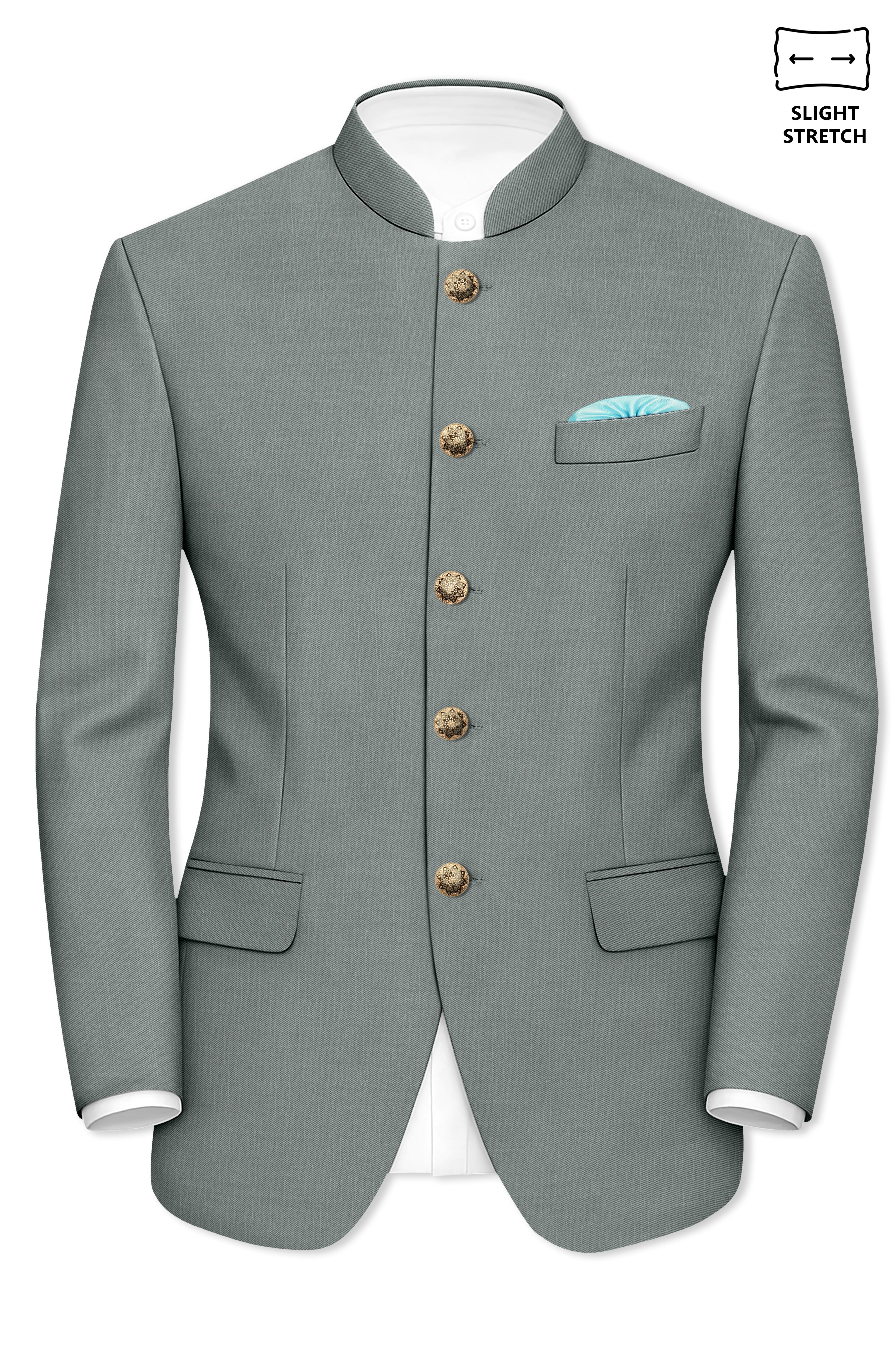 Travliam-William Gray Wool Rich Bandhgala Slight Stretch Suit