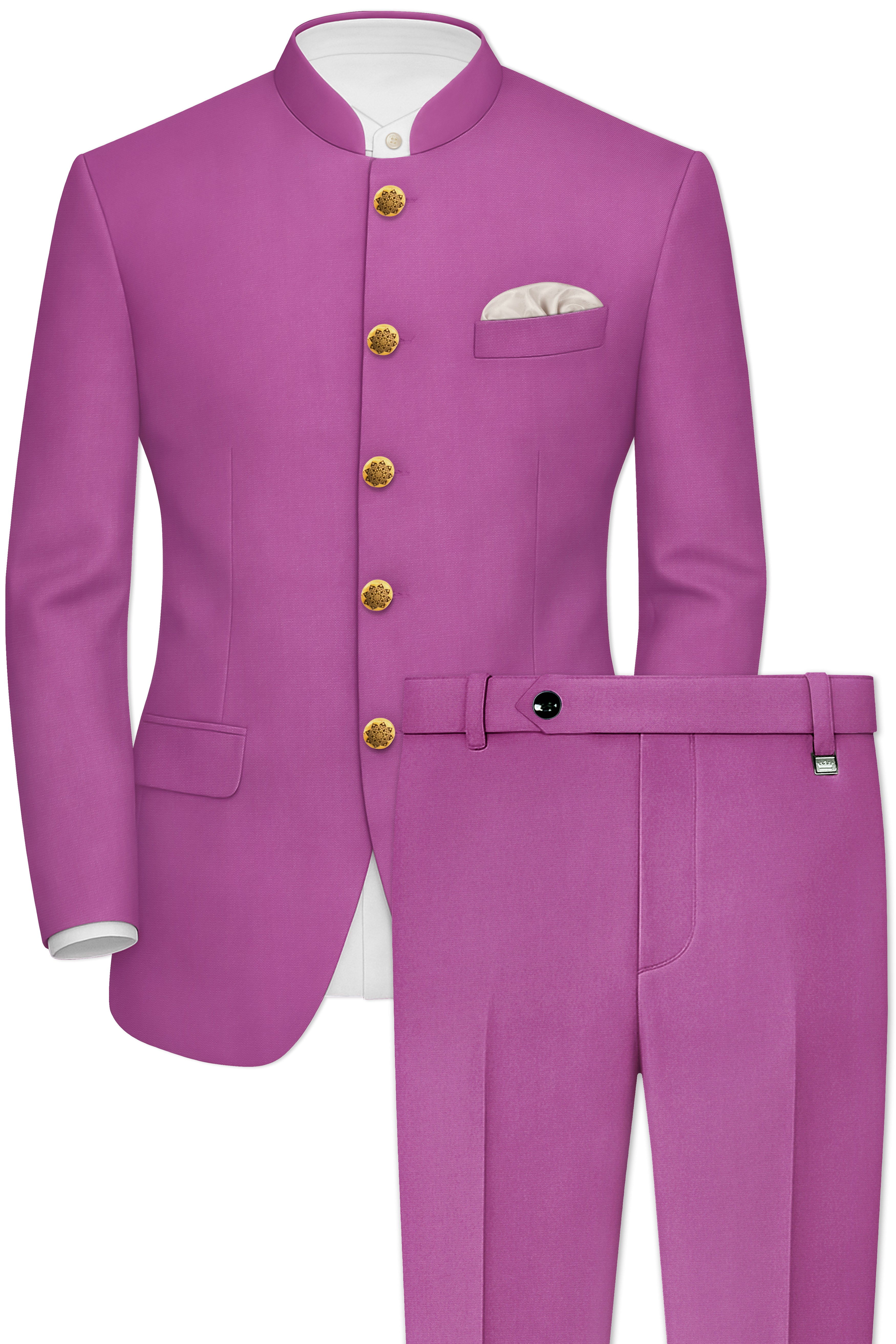 Rosvoy-Trendy Pink Wool Rich Bandhgala Stretchable Traveler Suit