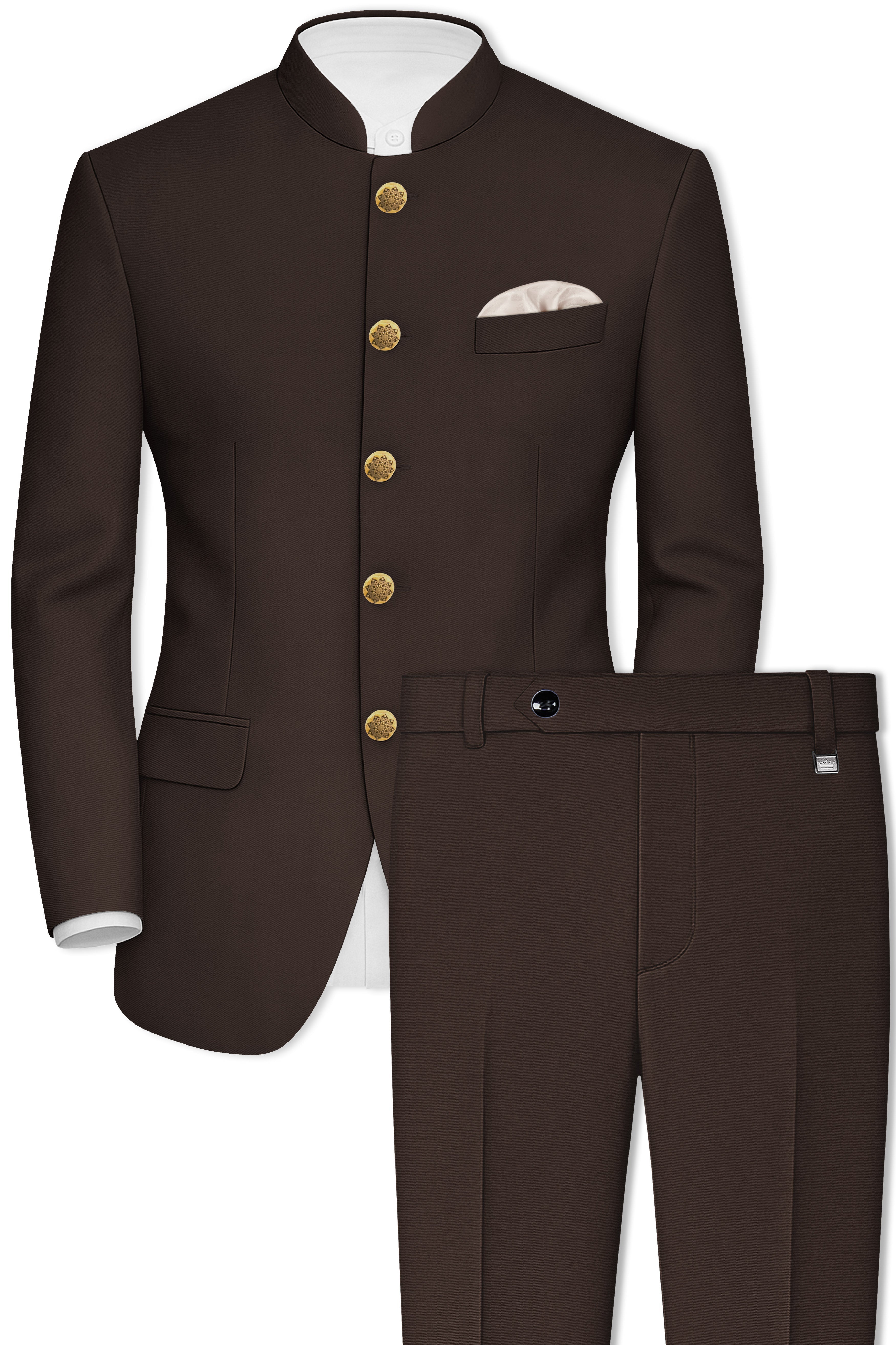 Moirayn-Eclipse Brown Wool Rich Bandhgala Suit