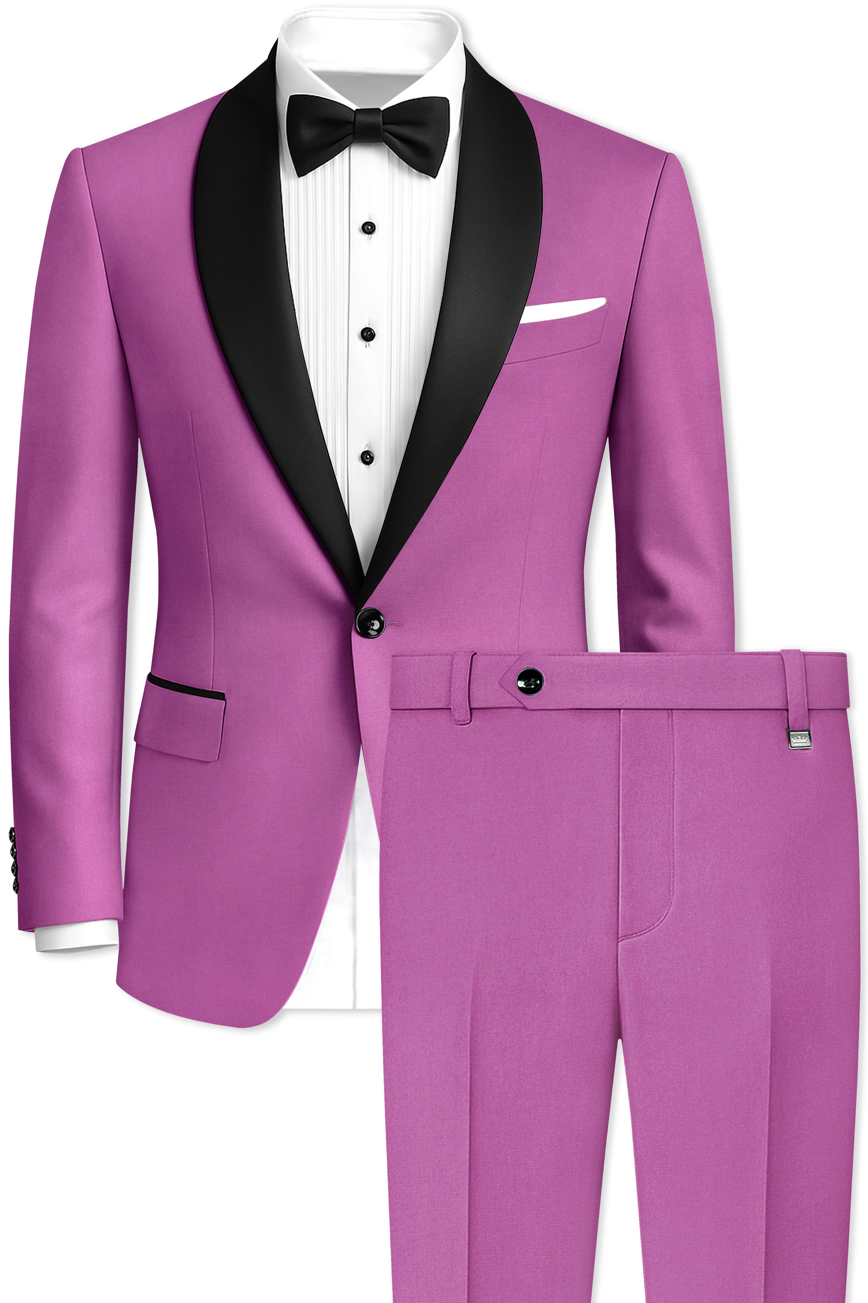 Rosvoy-Trendy Pink Wool Rich Stretchable Traveler Tuxedo Suit