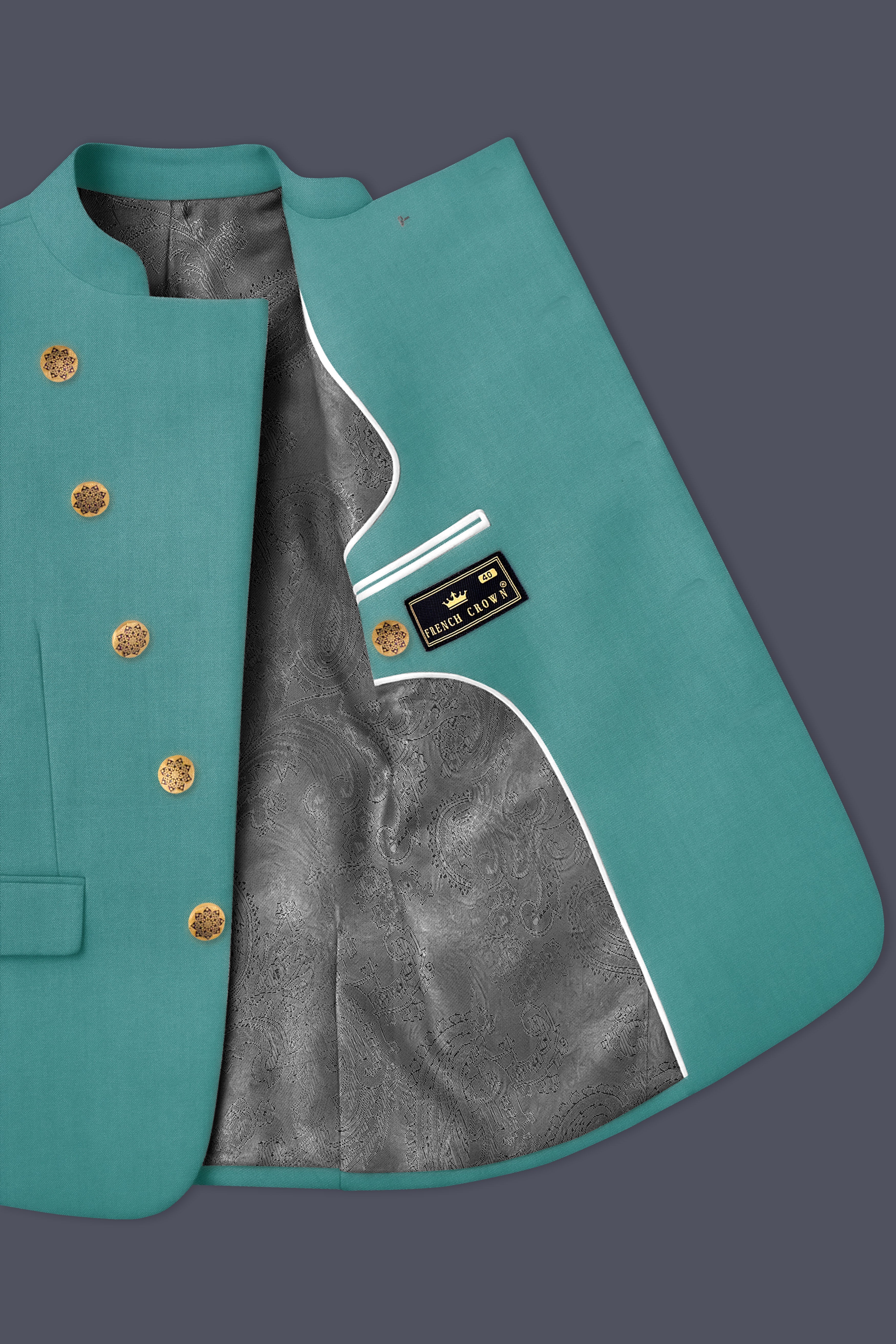 Travirid-Gothic Green Wool Rich Cross Placket Bandhgala Stretchable Traveler Suit