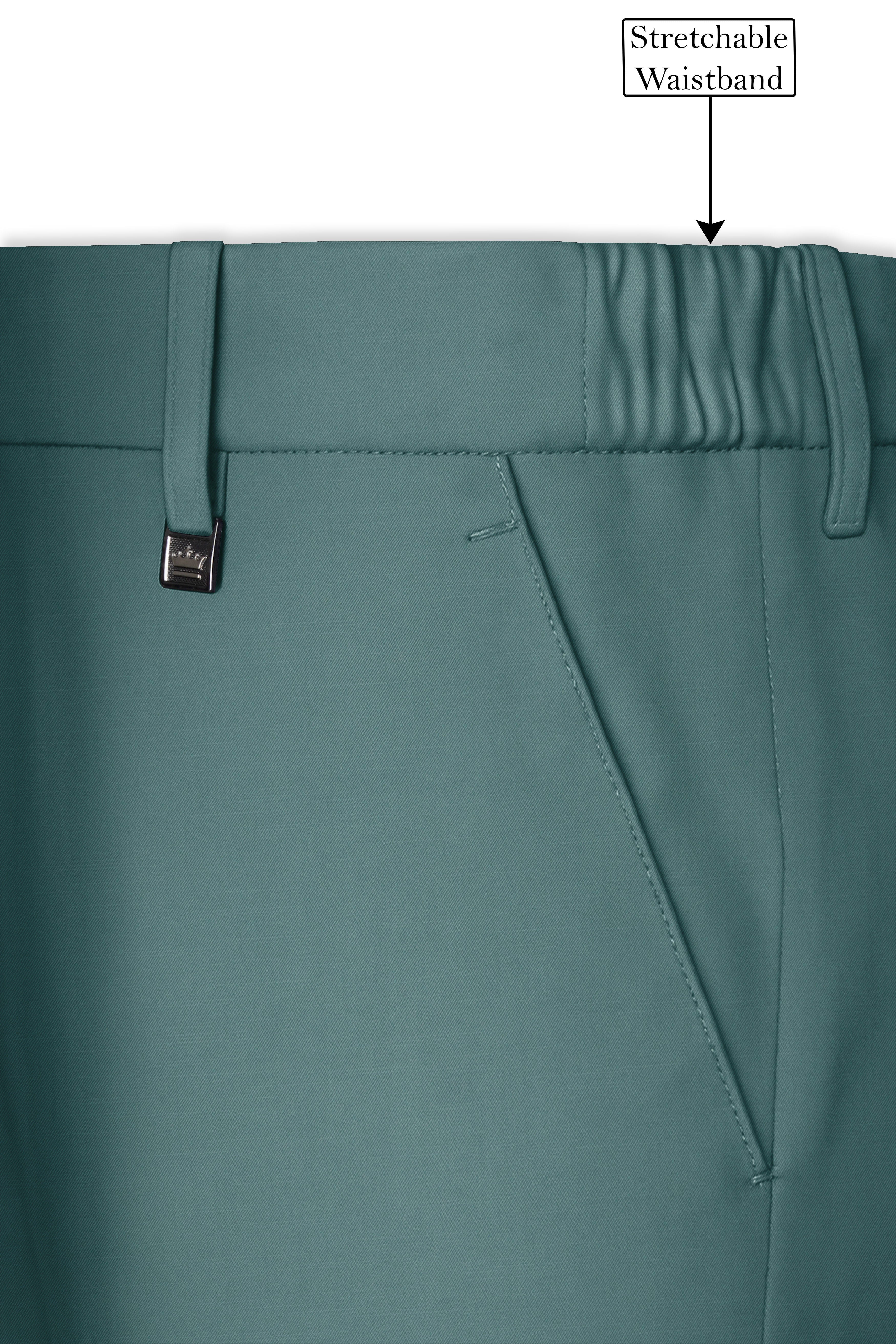 Travliam-William Green Wool Rich Cross Placket Bandhgala Stretchable Traveler Suit