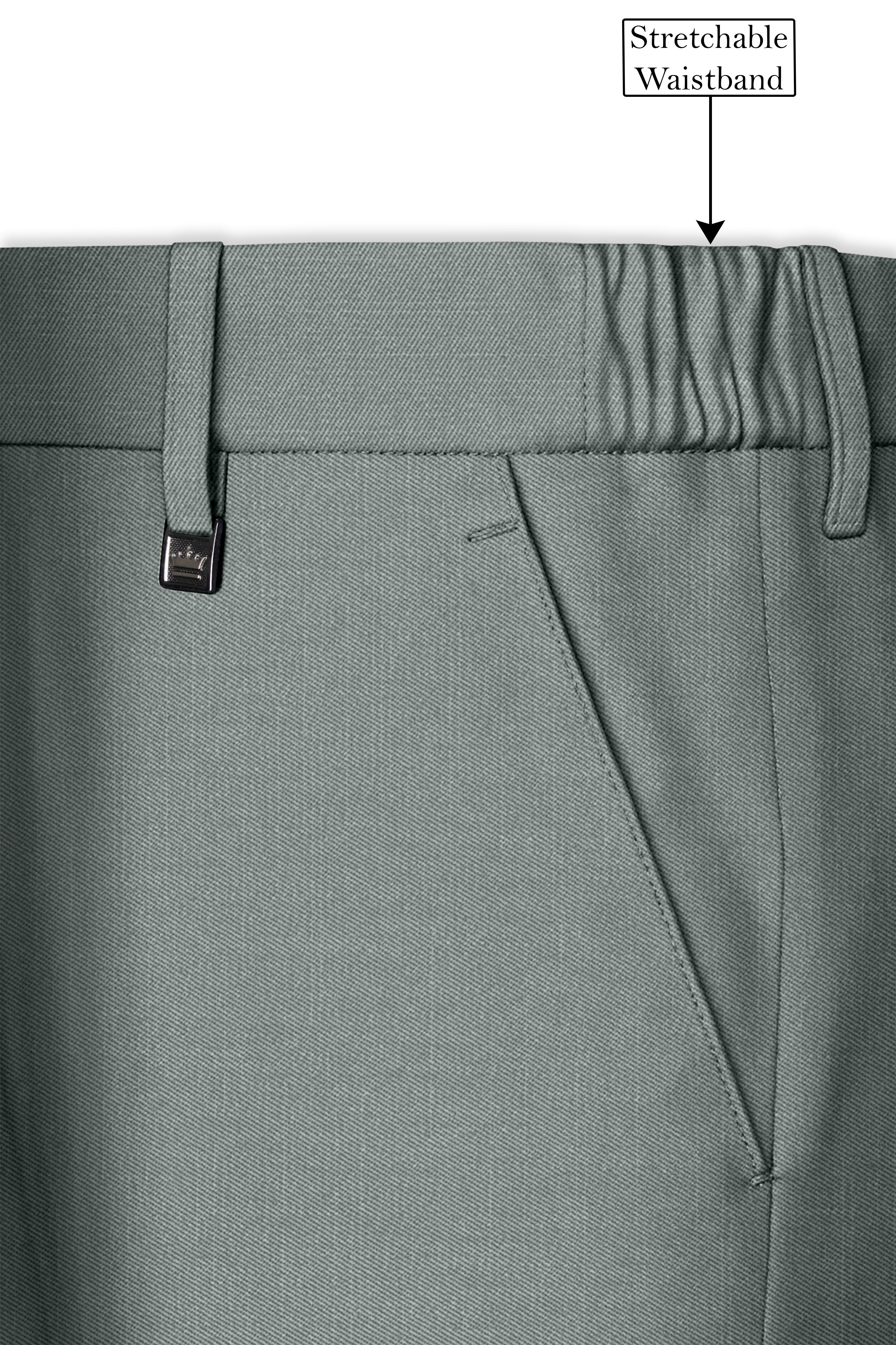 Travliam-William Gray Wool Rich Cross Placket Bandhgala Slight Stretch Suit