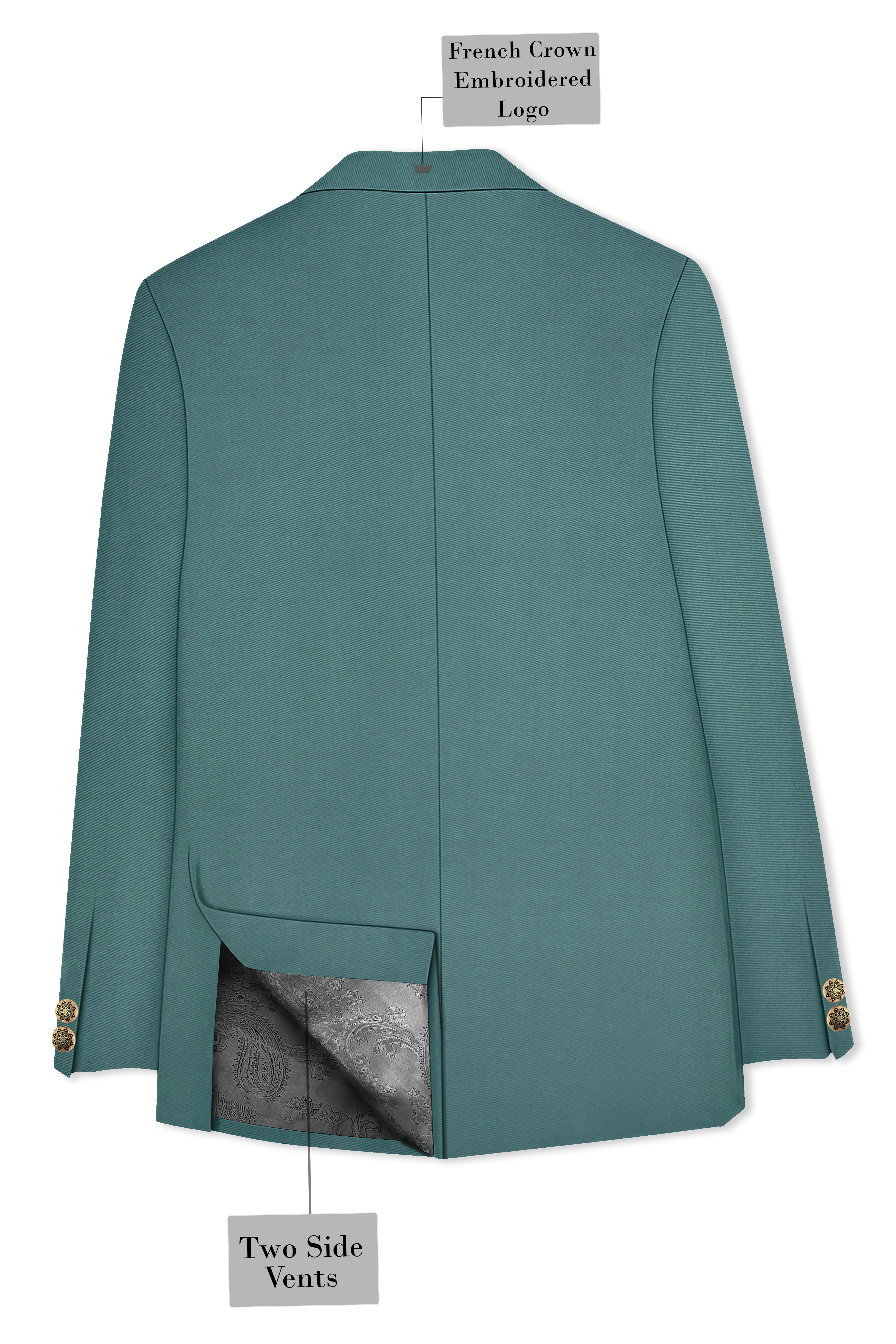 Travliam-William Green Wool Rich Cross Placket Bandhgala Stretchable Traveler Suit
