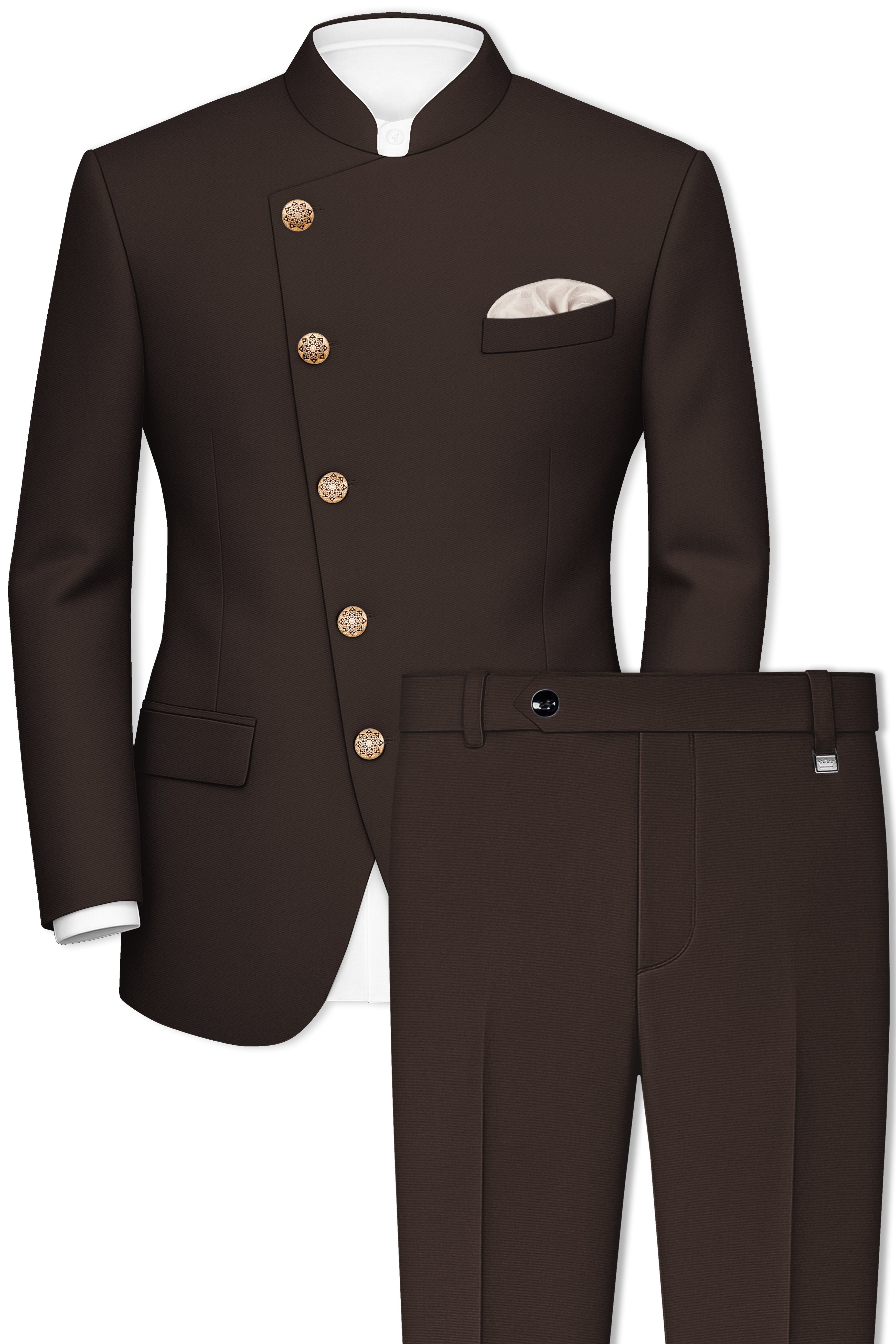 Moirayn-Eclipse Brown Wool Rich Cross Placket Bandhgala Suit