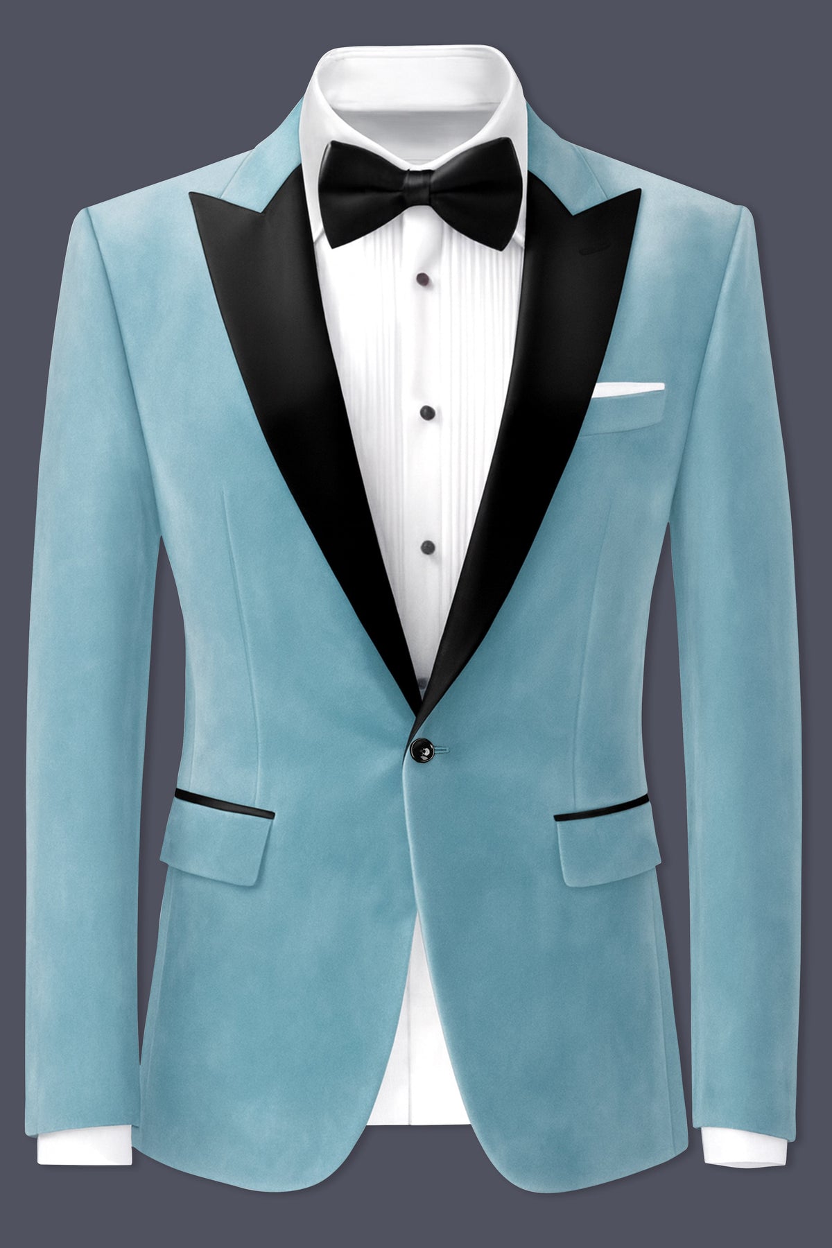 Ocevel-Naptune Blue Velvet Peak Lapel Tuxedo Suit