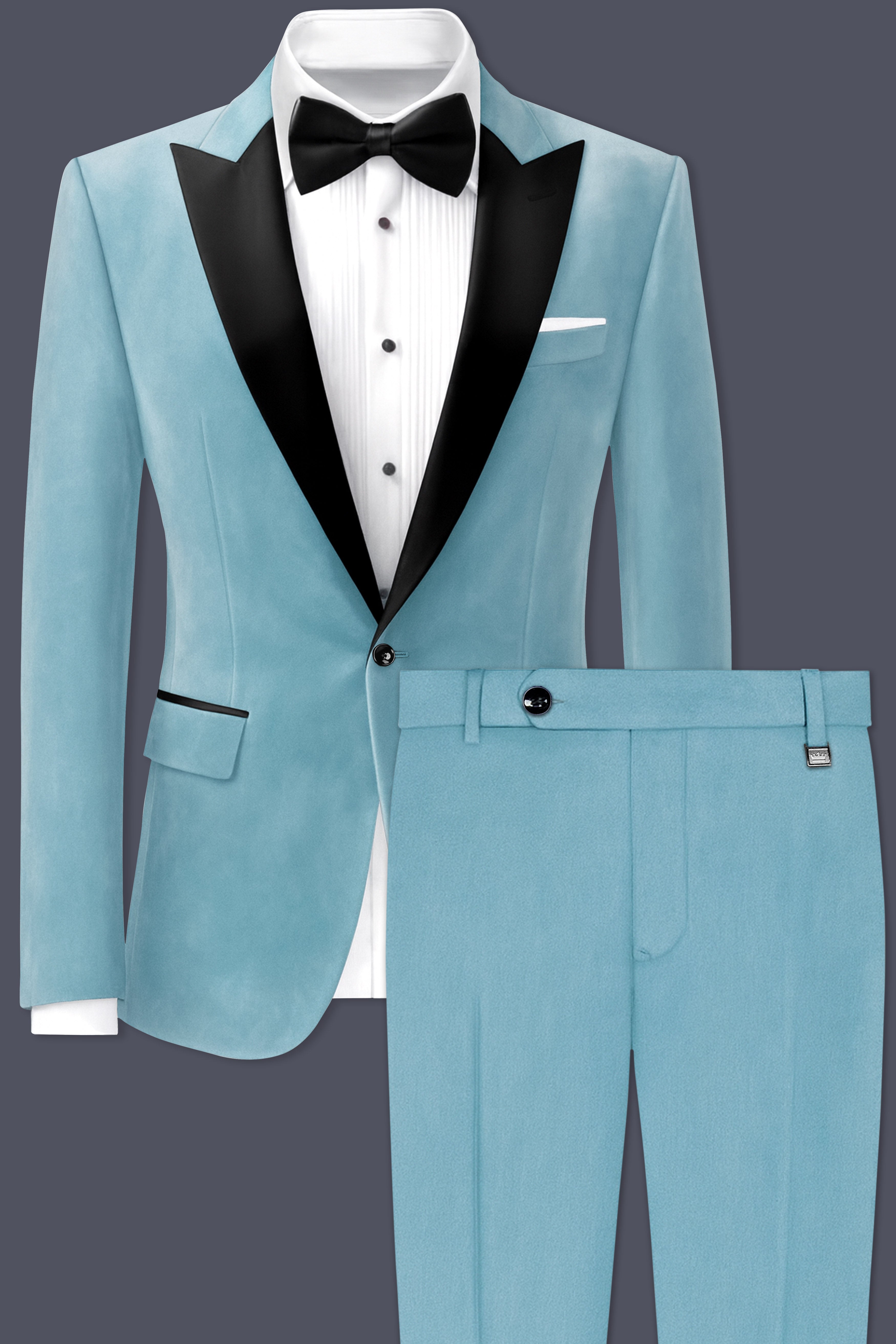 Ocevel-Naptune Blue Velvet Peak Lapel Tuxedo Suit