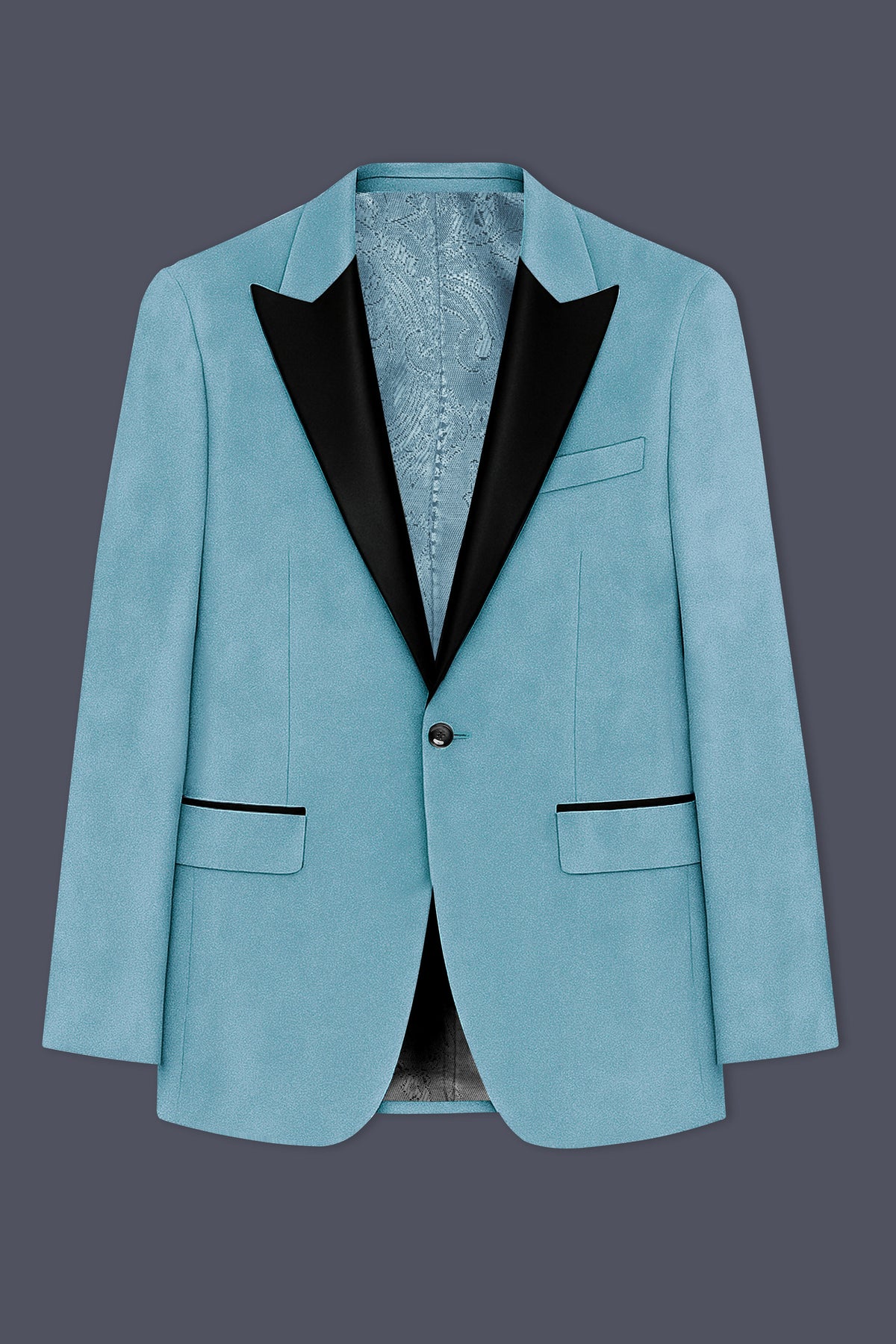 Ocevel-Naptune Blue Velvet Peak Lapel Tuxedo Suit