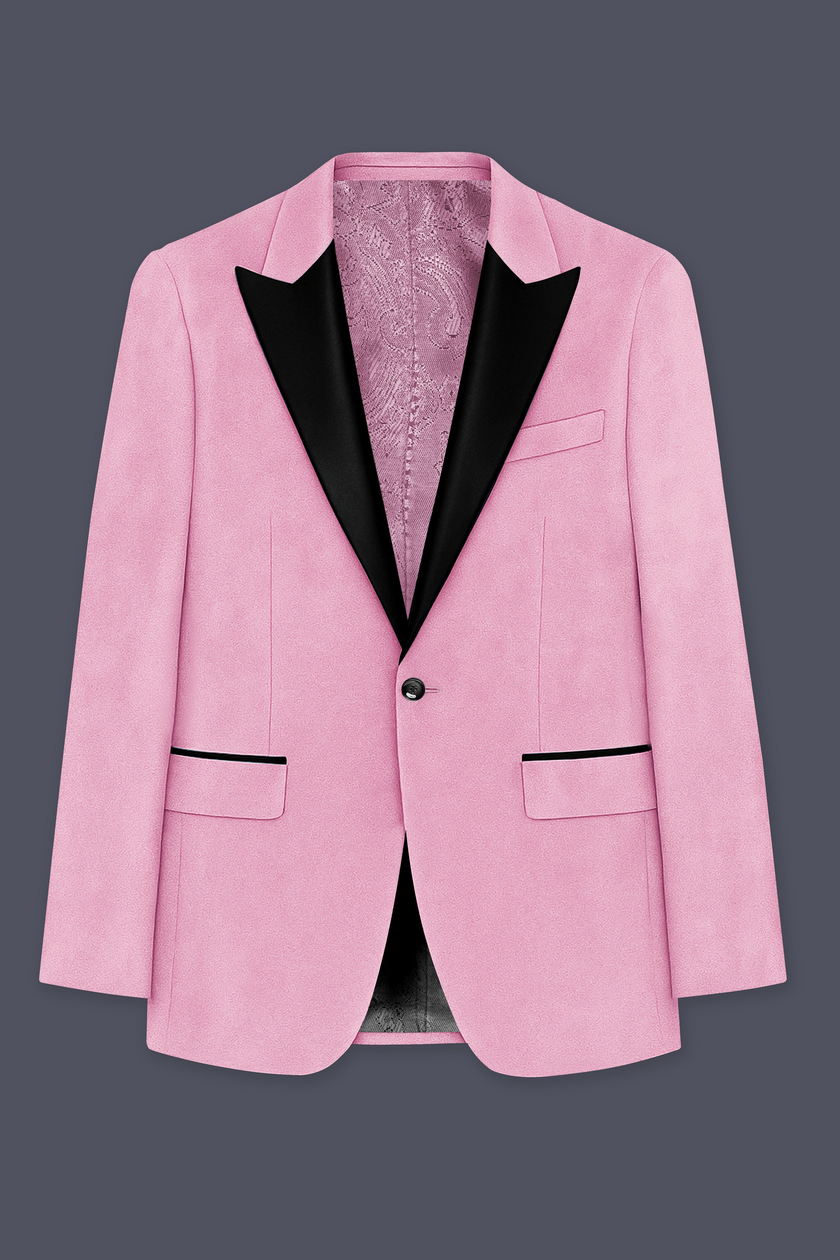 Fleurvel-Azalea Pink Velvet Peak Lapel Tuxedo Suit