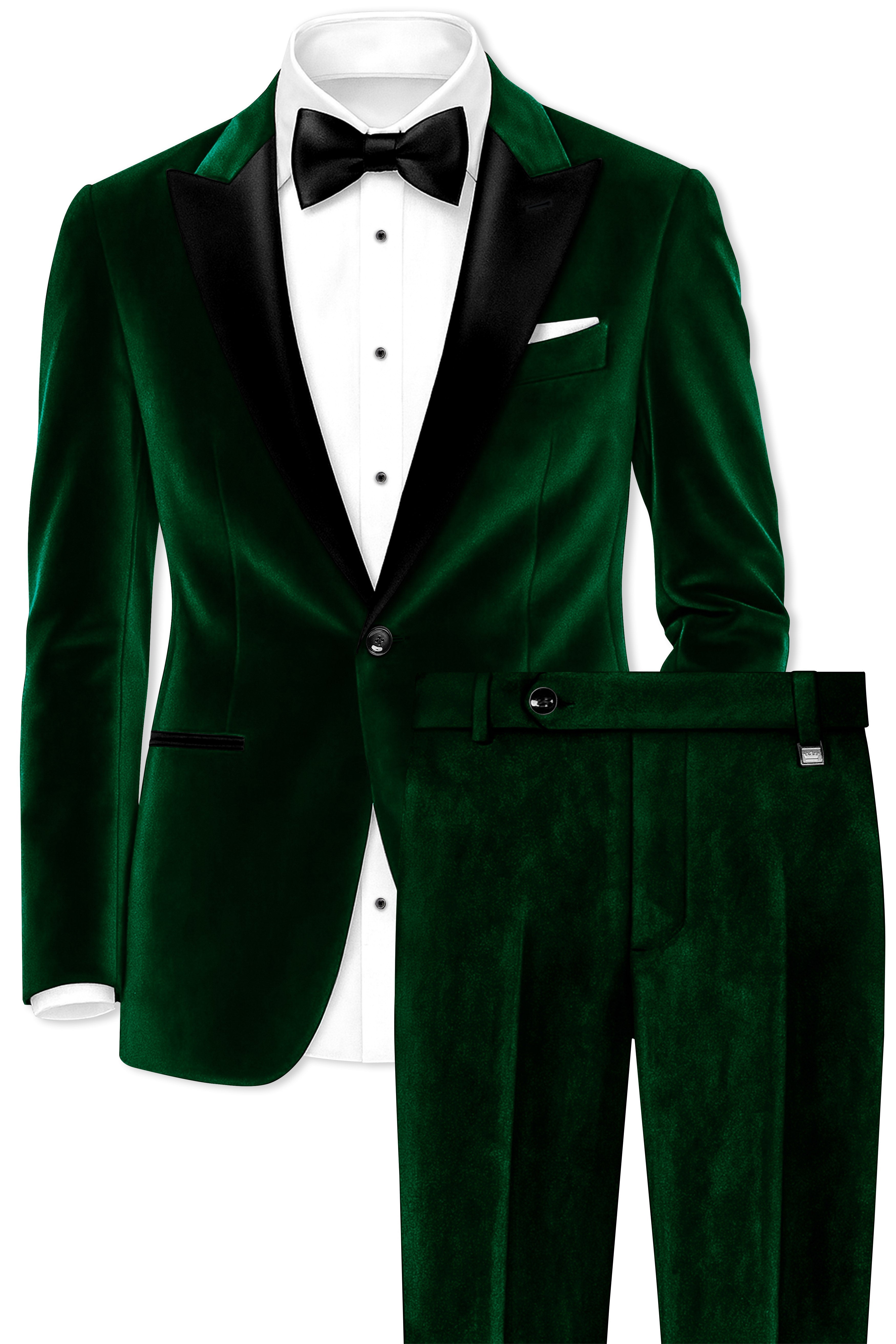 Virivell-Phthalo Green Velvet Peak Lapel Tuxedo Suit