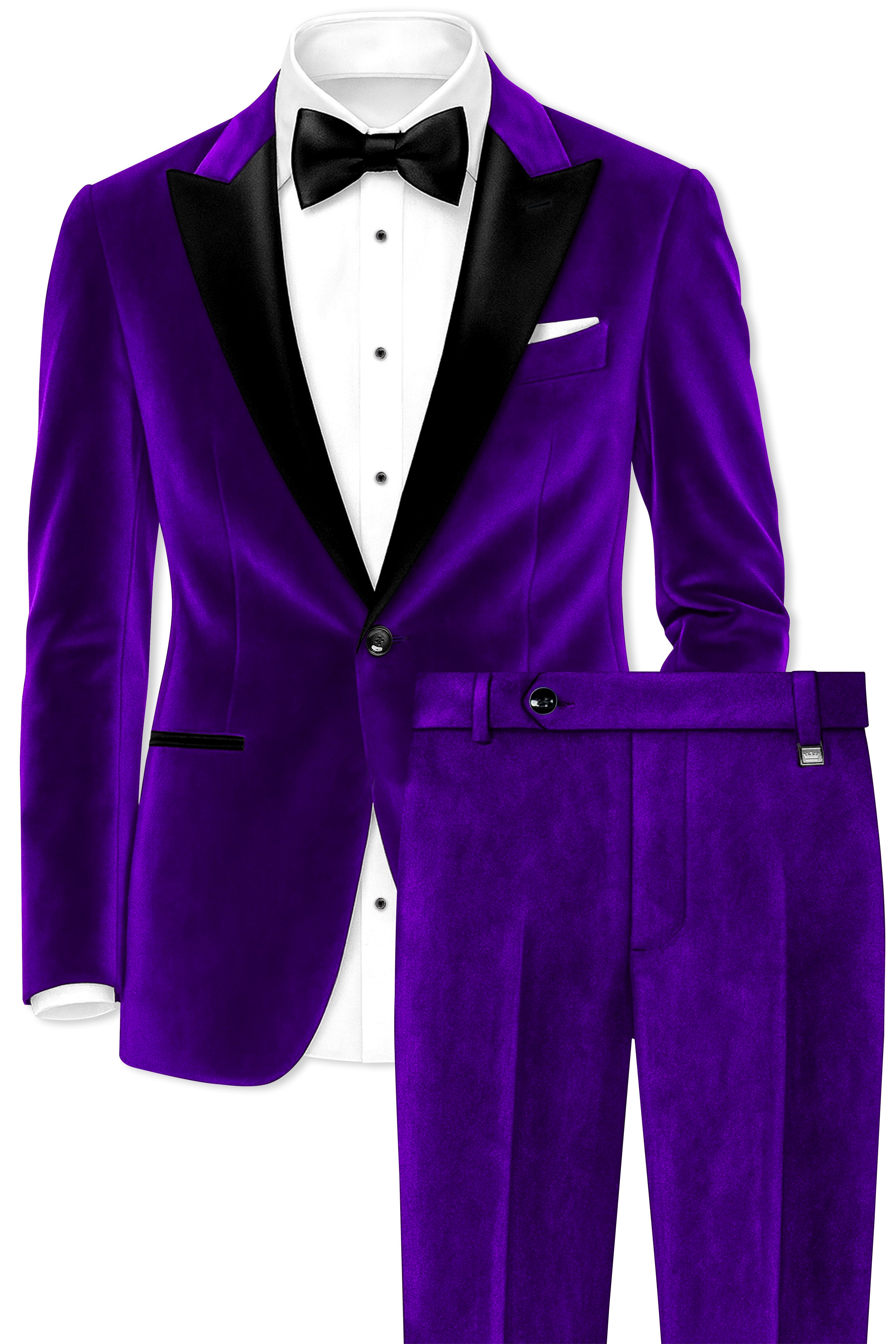 Purvion-Christalle Purple Velvet Peak Lapel Tuxedo Suit