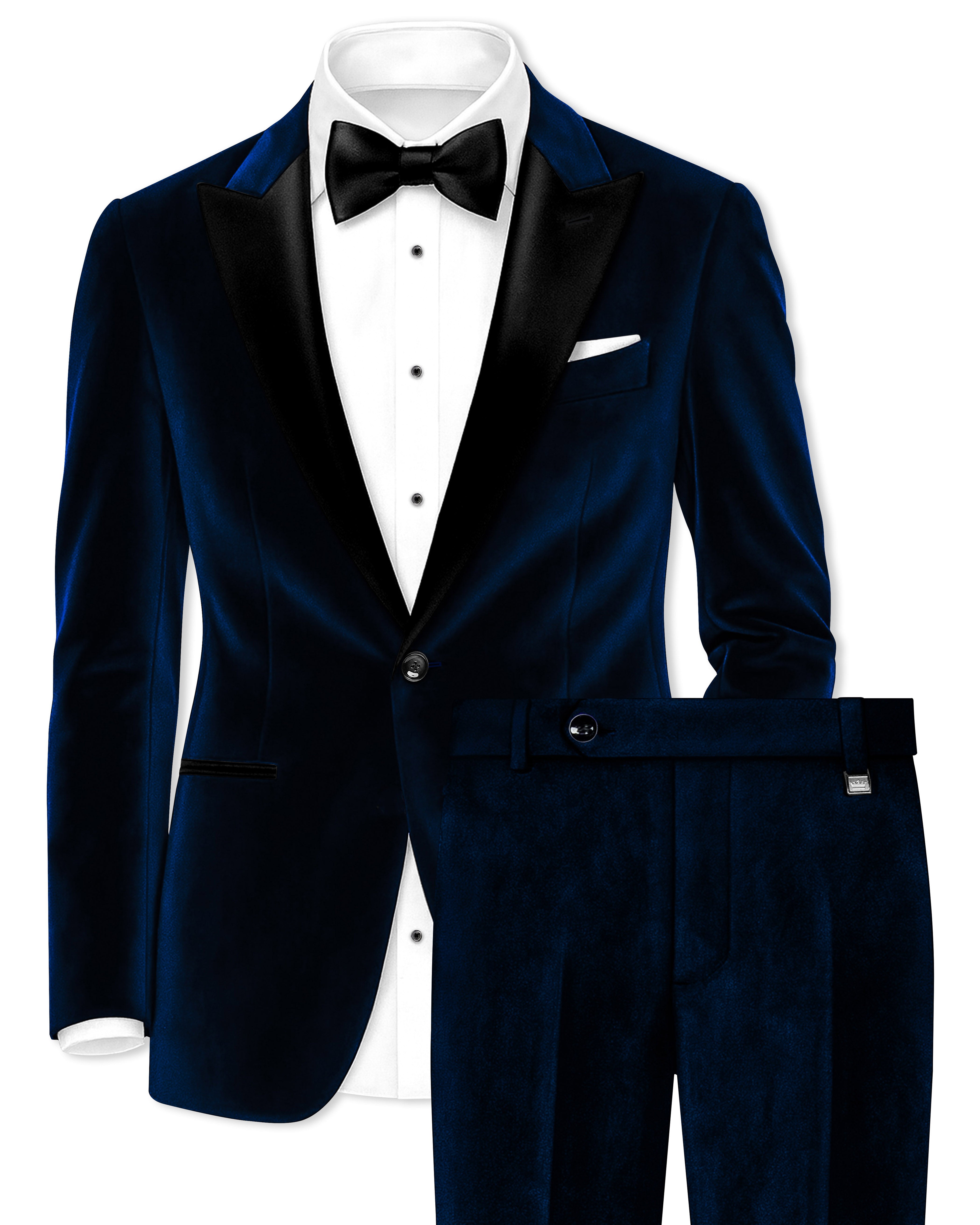 Noctivell-Cinder Blue Velvet Peak Lapel Tuxedo Suit