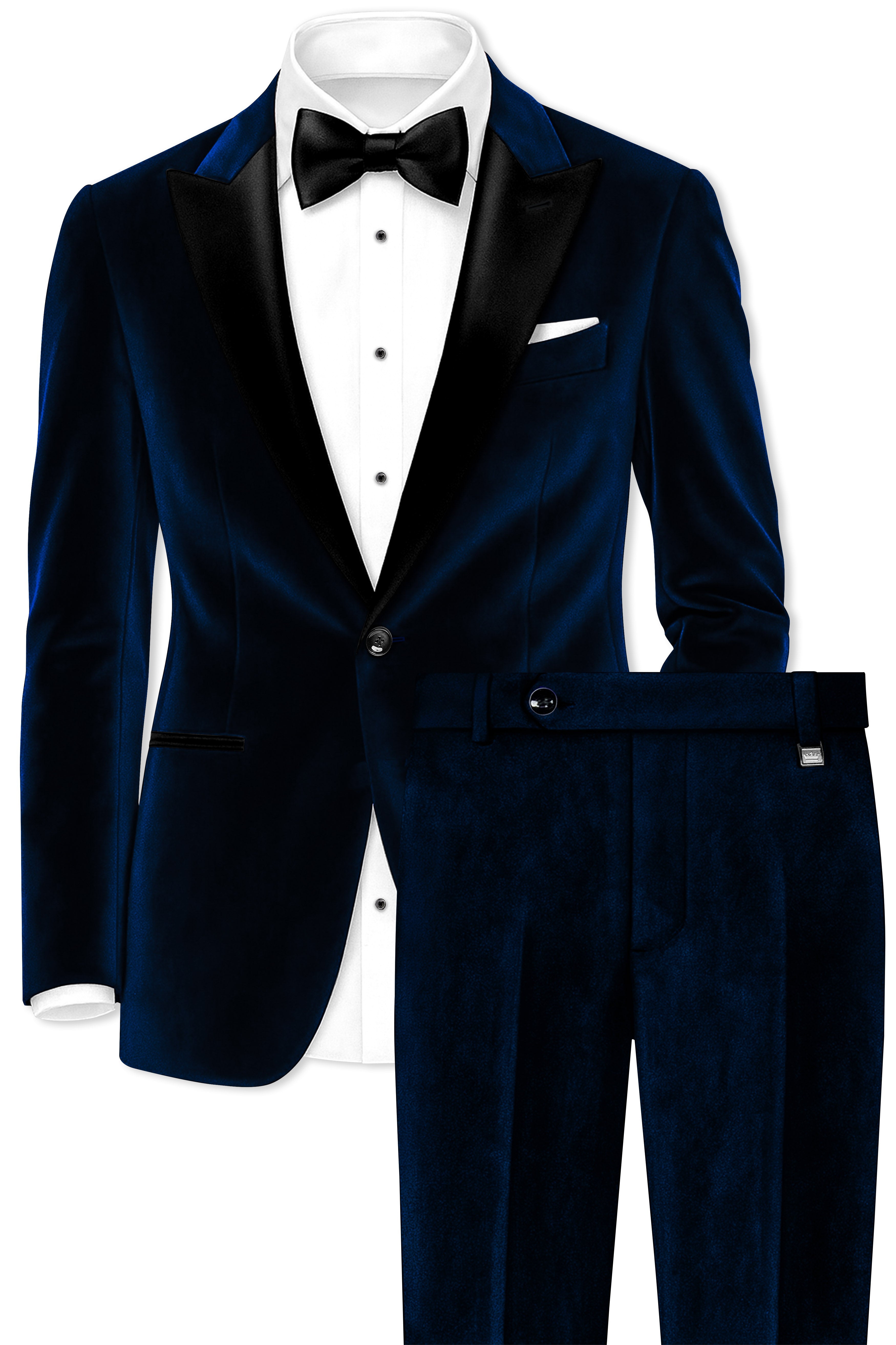 Noctivell-Cinder Blue Velvet Peak Lapel Tuxedo Suit