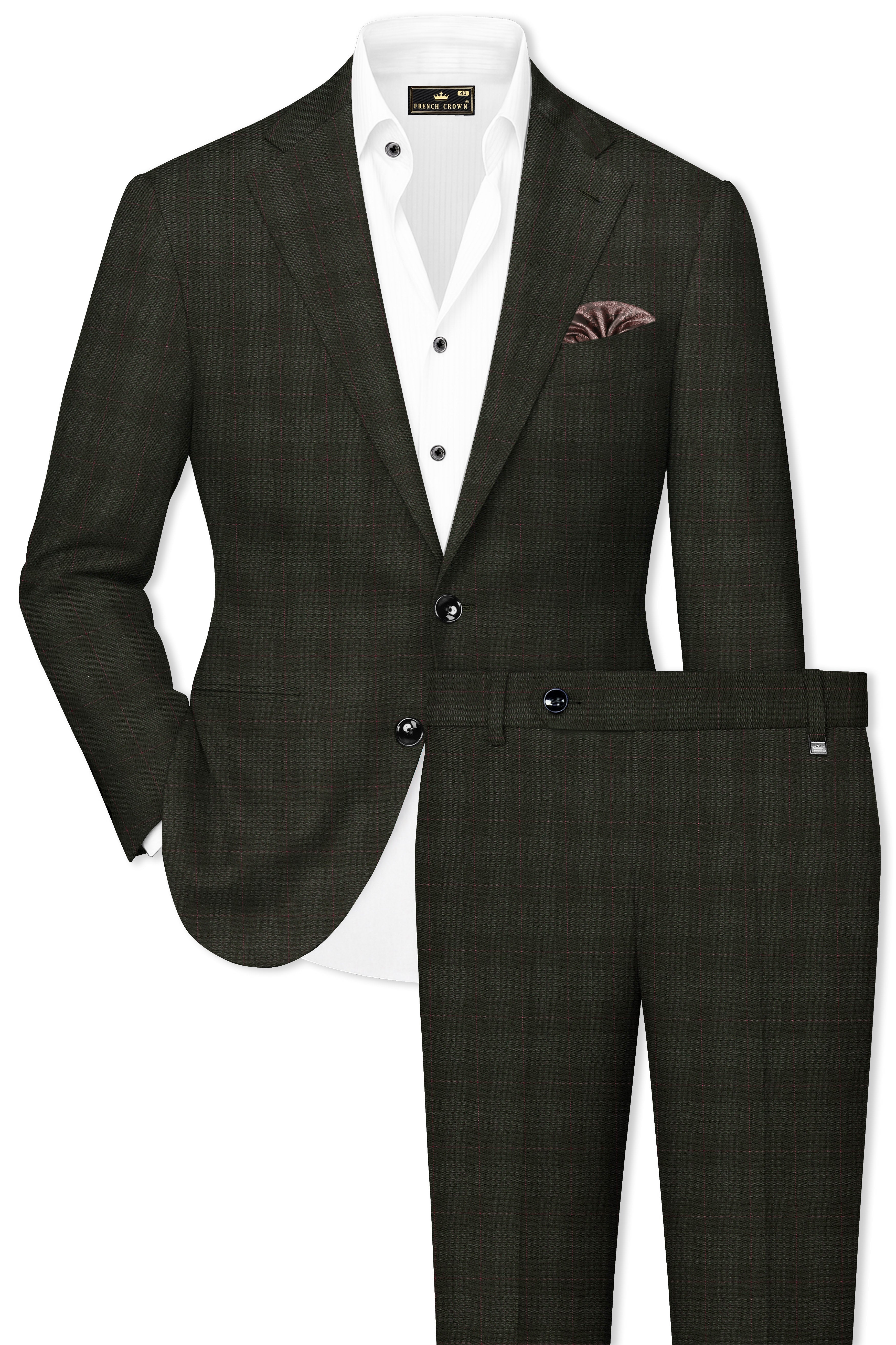 Viricheck-Birch Green Windowpane Wool Rich Single Breasted Suit