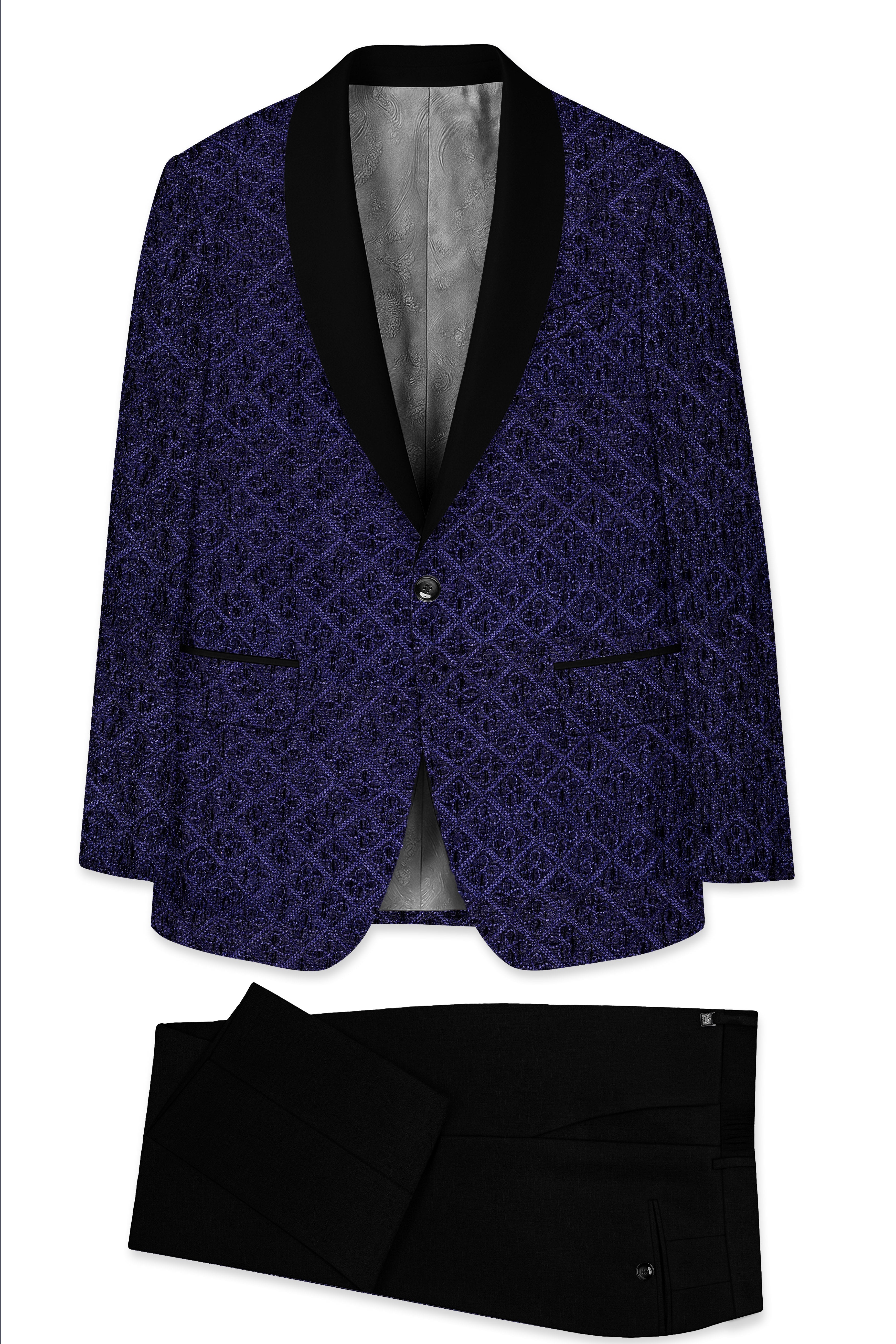 Florivue-Mirage Blue Flower Thread Embroidered Designer Tuxedo Suit