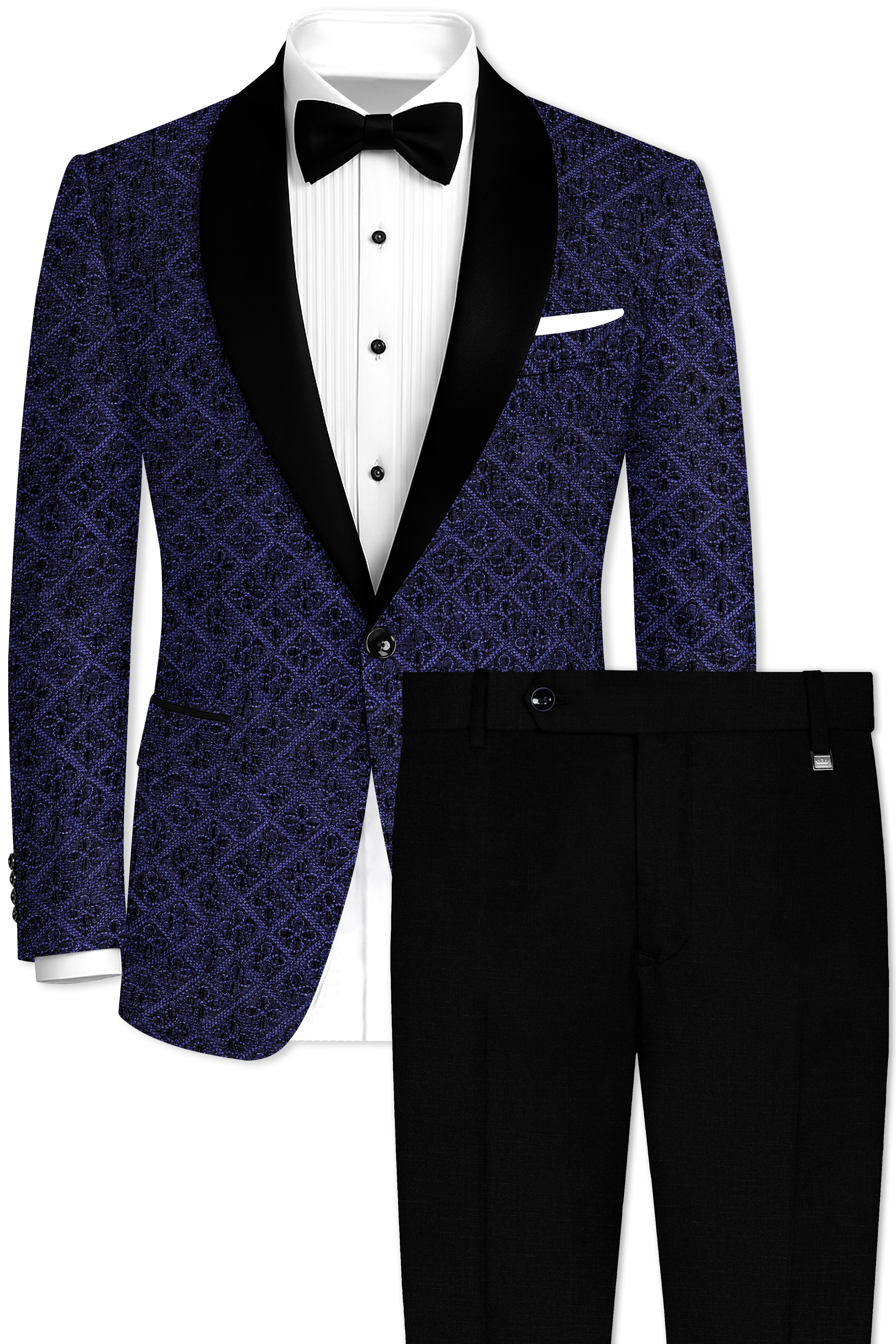 Florivue-Mirage Blue Flower Thread Embroidered Designer Tuxedo Suit
