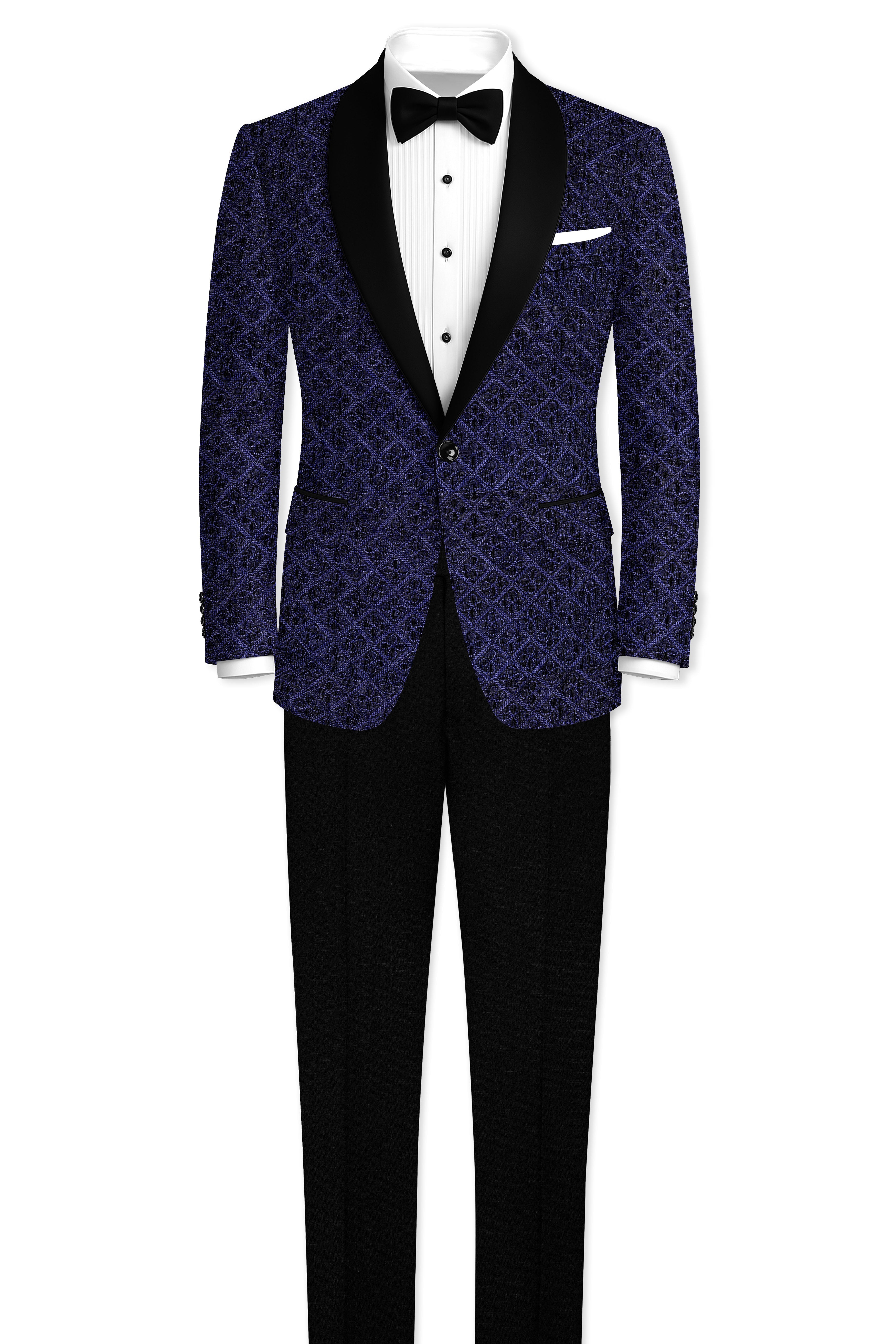 Florivue-Mirage Blue Flower Thread Embroidered Designer Tuxedo Suit