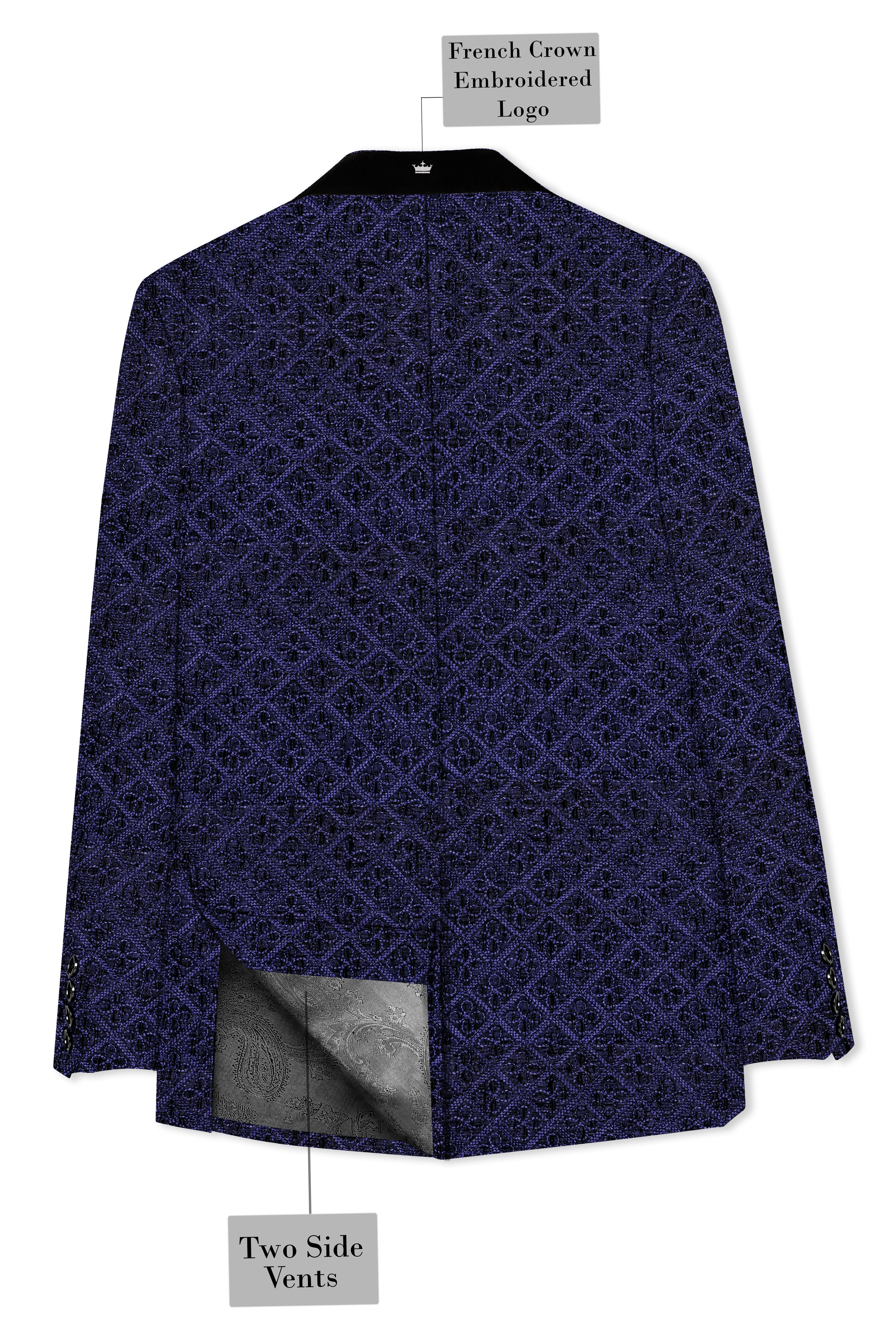 Florivue-Mirage Blue Flower Thread Embroidered Designer Tuxedo Suit