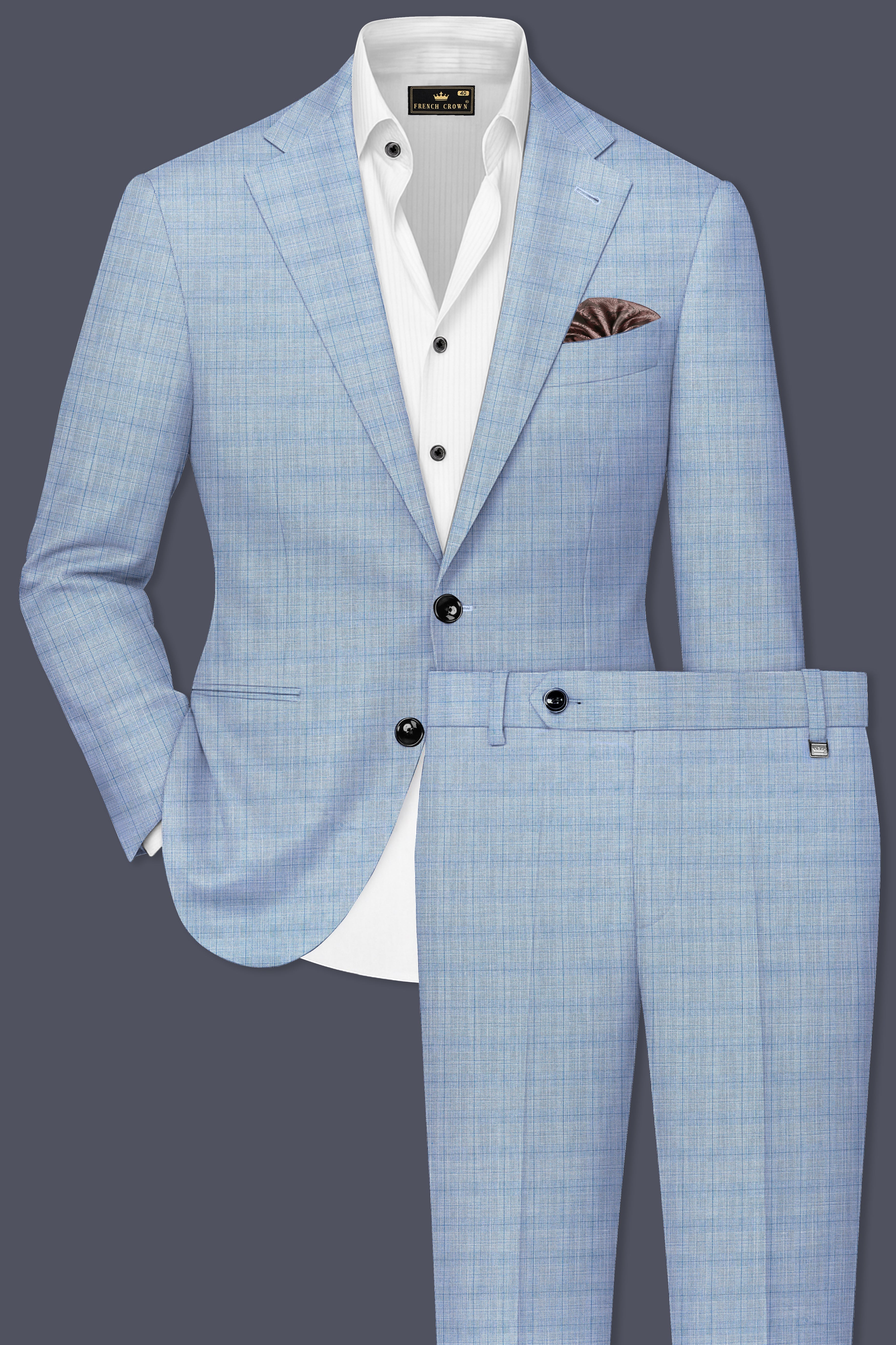 Aurelien-Cornflower Blue Windowpane Wool Rich Single Breasted Suit