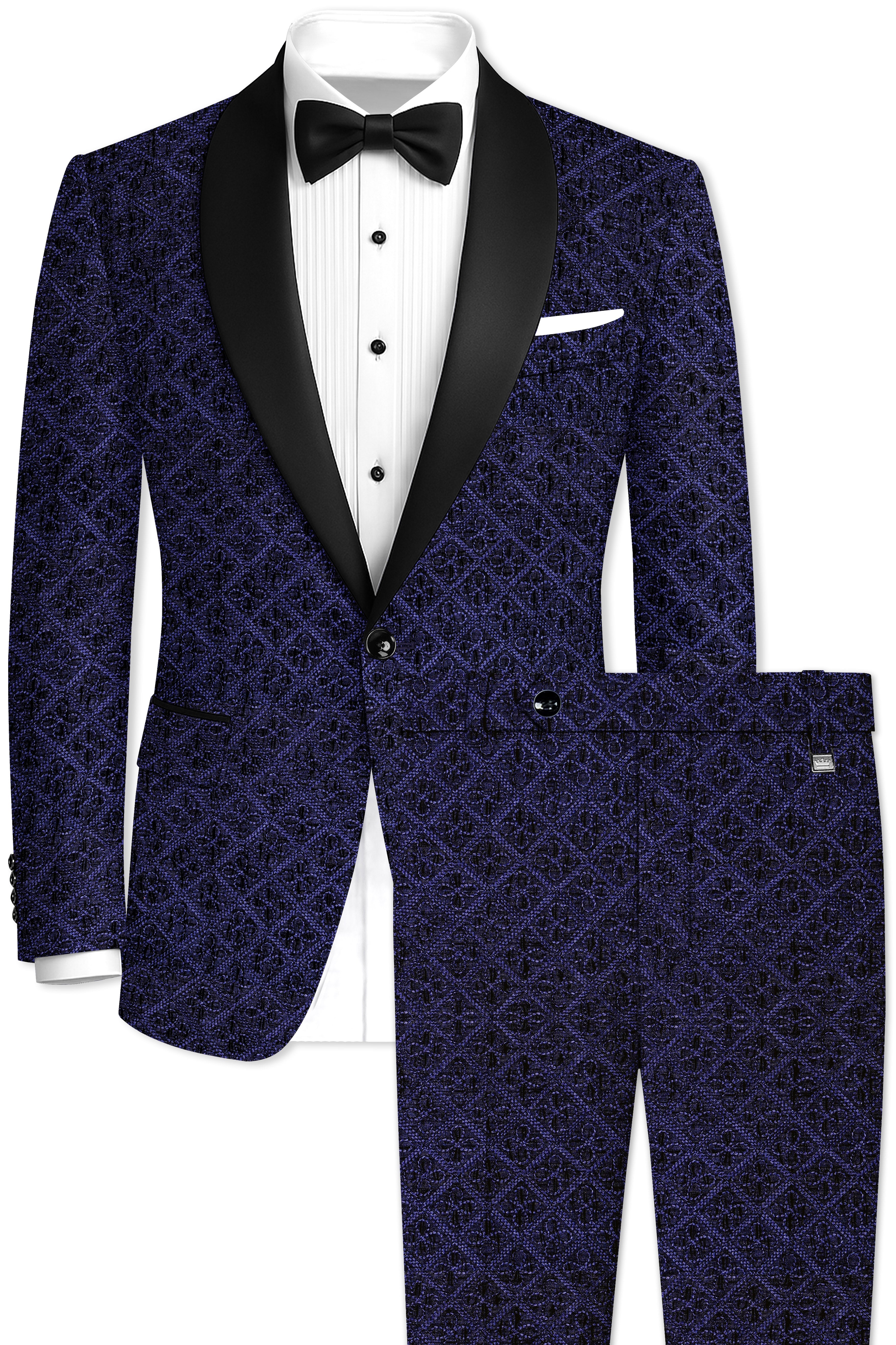 Rosivell-Mirage Blue Flower Thread Embroidered Tuxedo Suit