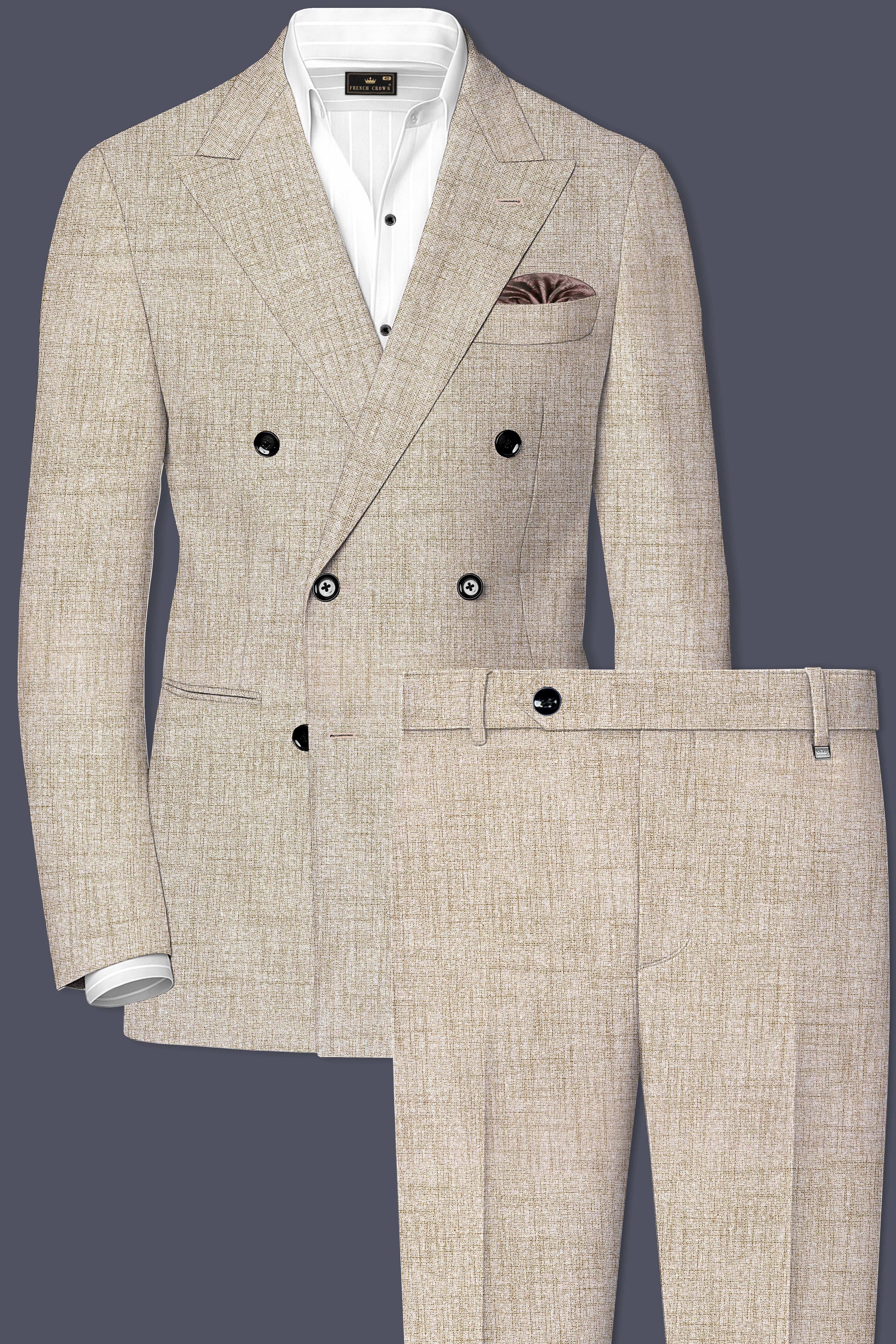Auricrem-Martini Cream Textured Wool Rich Double Breasted Suit