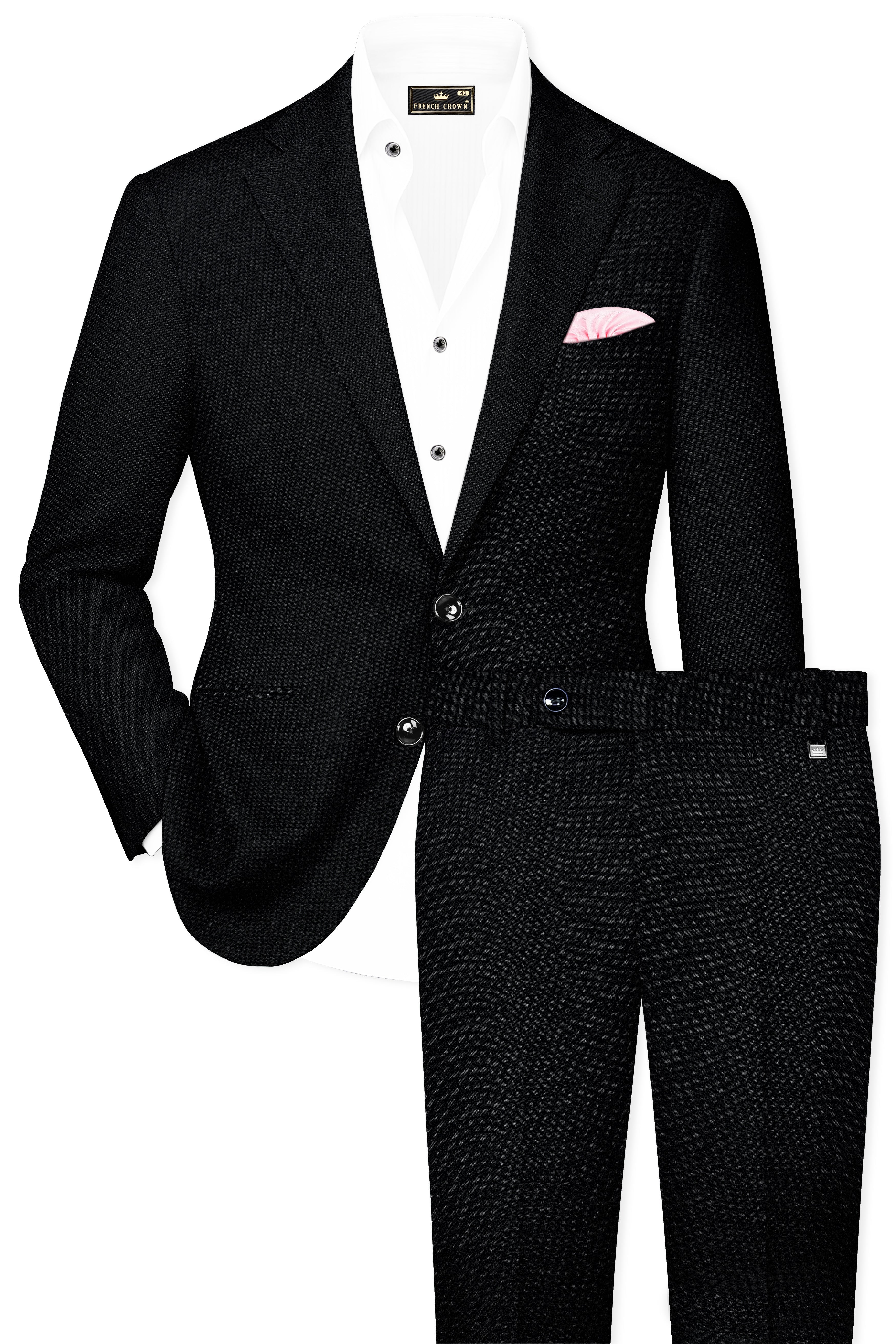 Noctivell-Jade Black Textured Wool Rich Single Breasted Suit