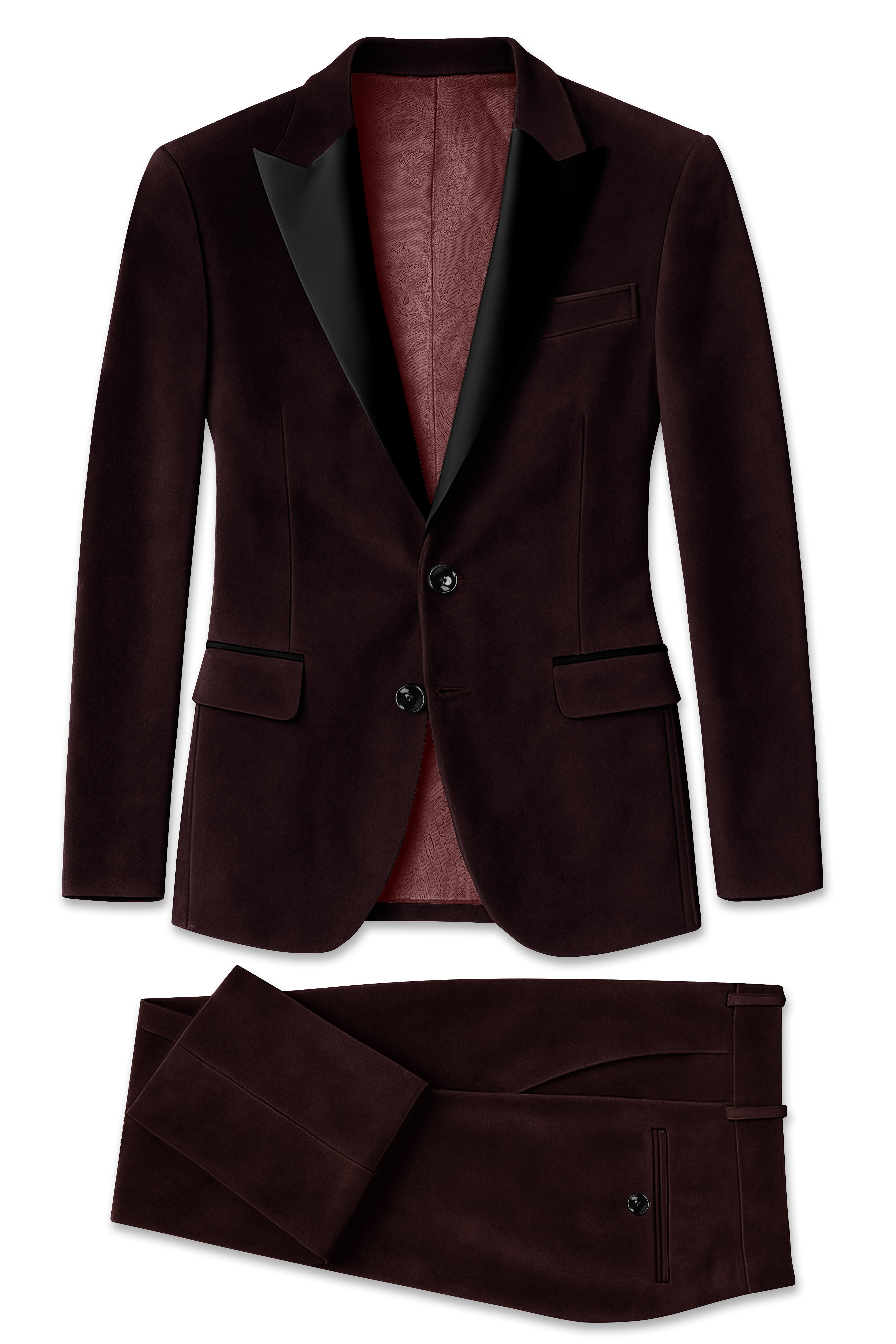 Brunvell-Asphalt Brown Velvet Peak Lapel Tuxedo Suit