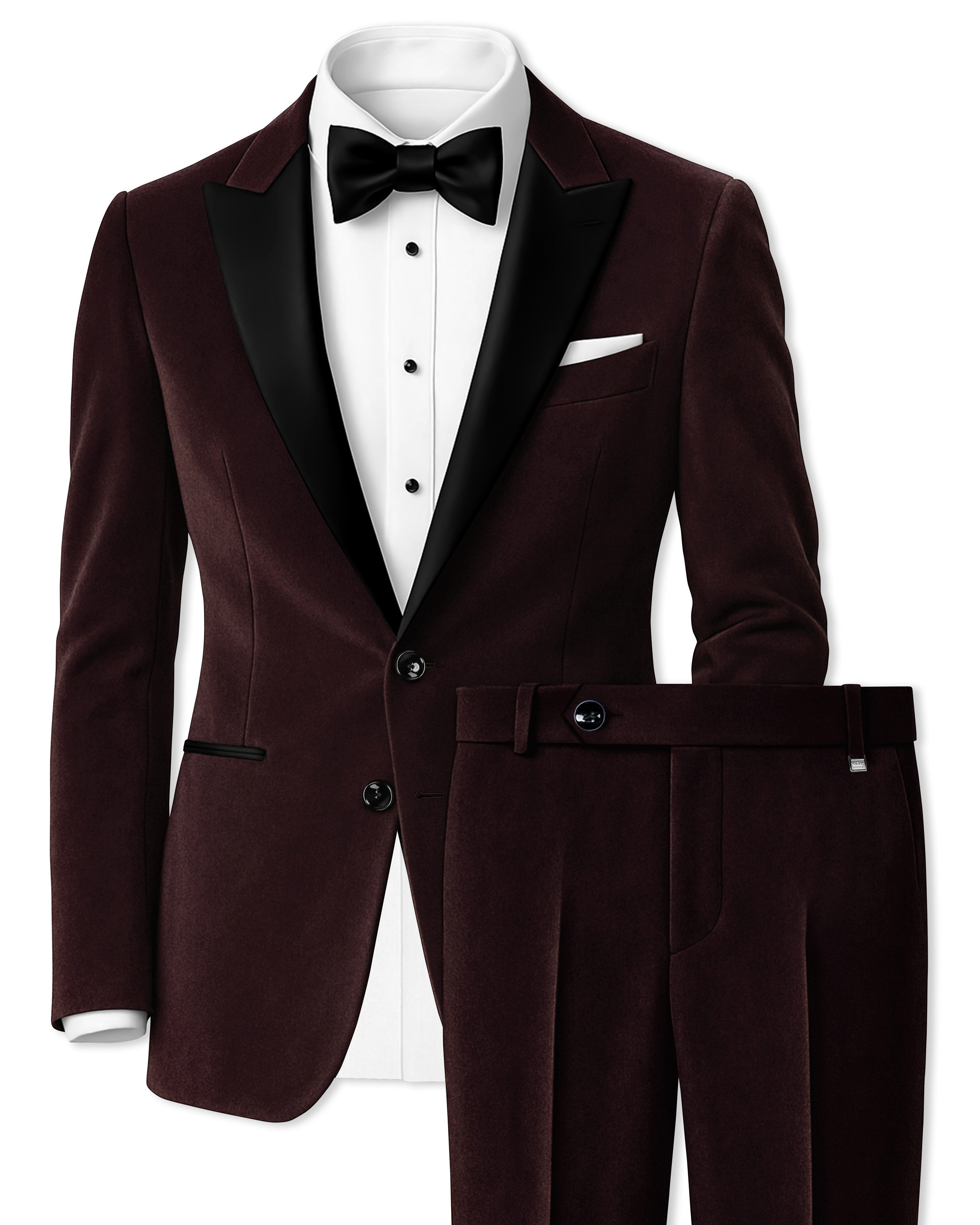 Brunvell-Asphalt Brown Velvet Peak Lapel Tuxedo Suit