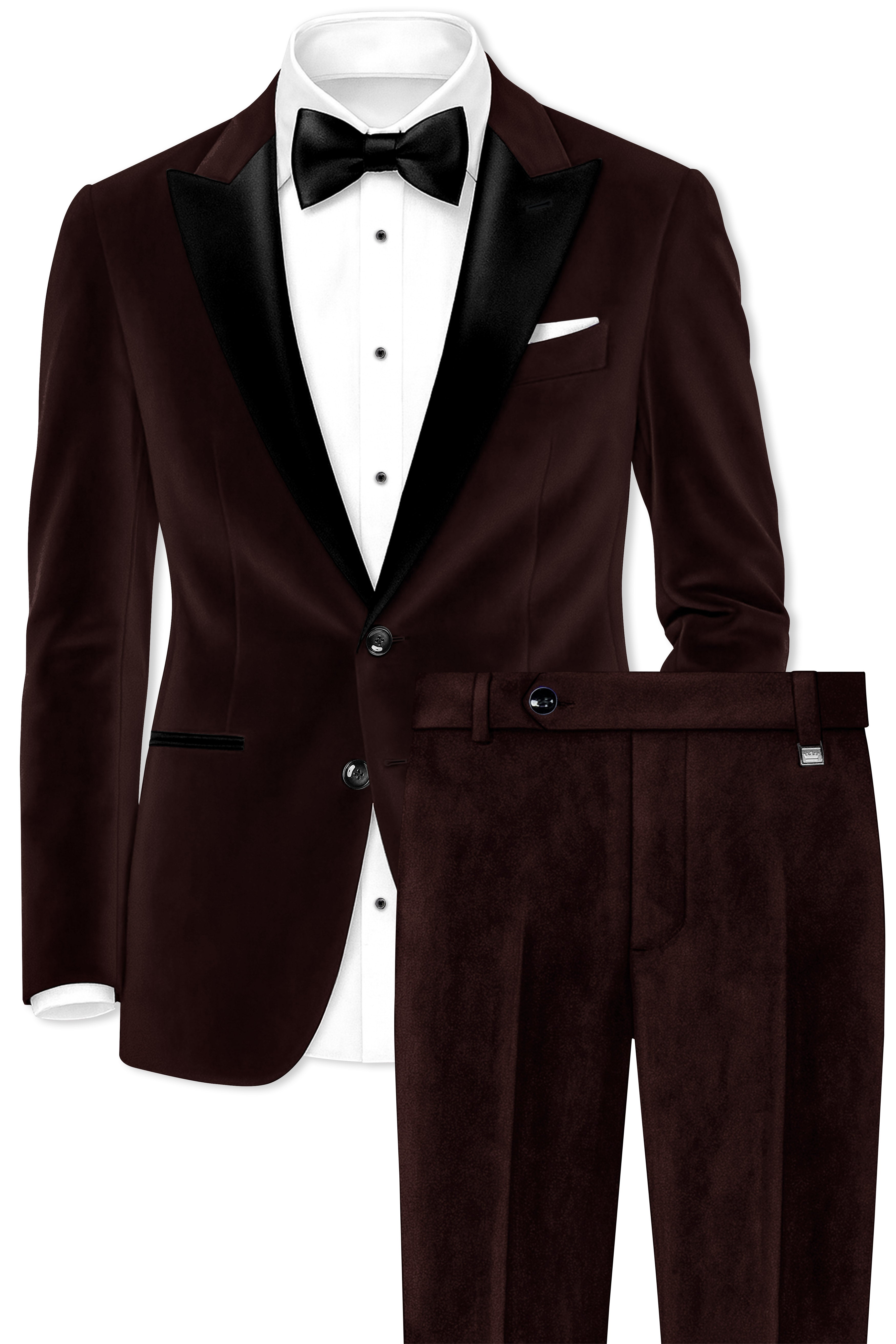 Brunvell-Asphalt Brown Velvet Peak Lapel Tuxedo Suit