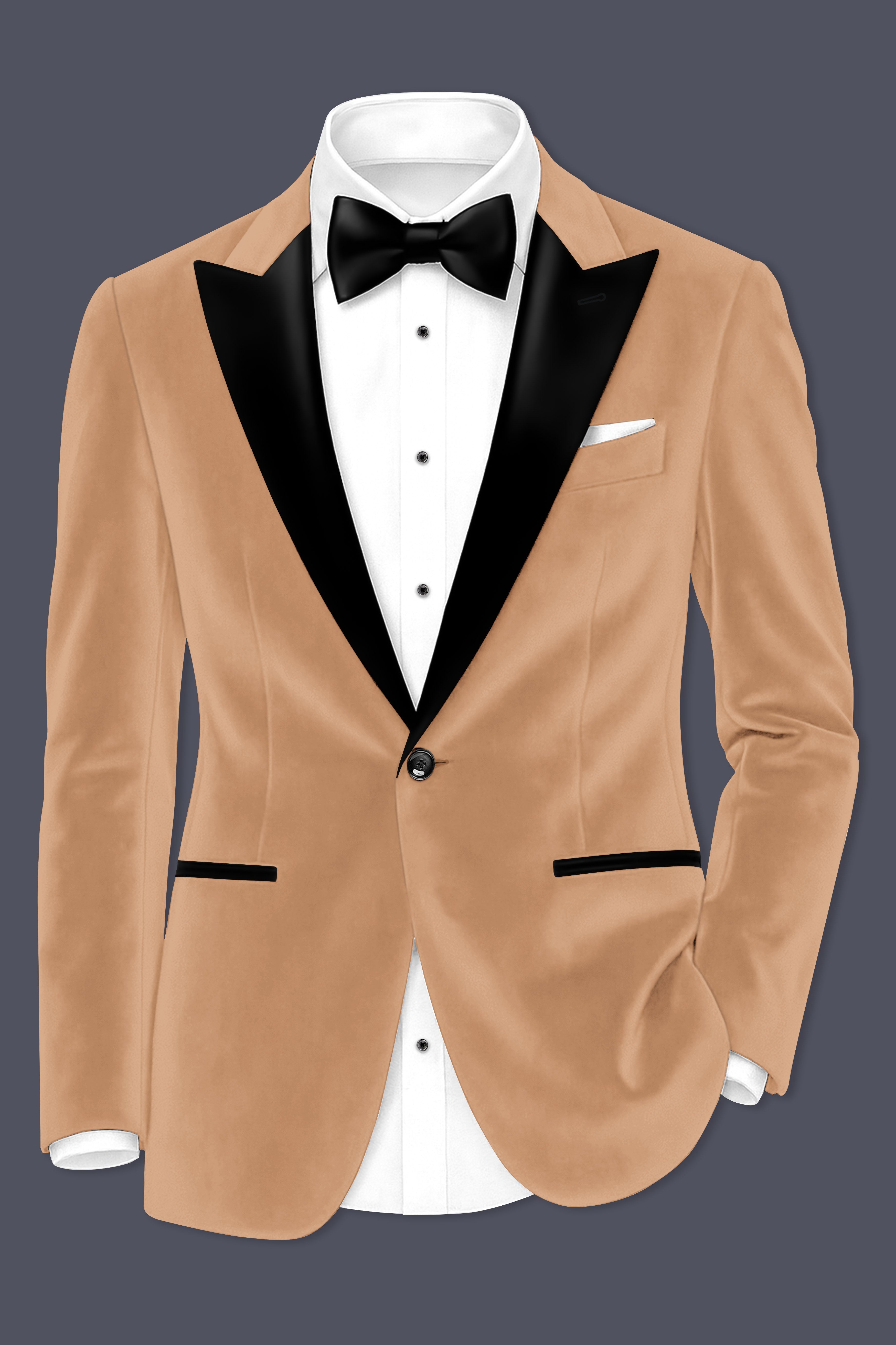 Ivorel-Fawn Cream Velvet Peak Lapel Tuxedo Suit