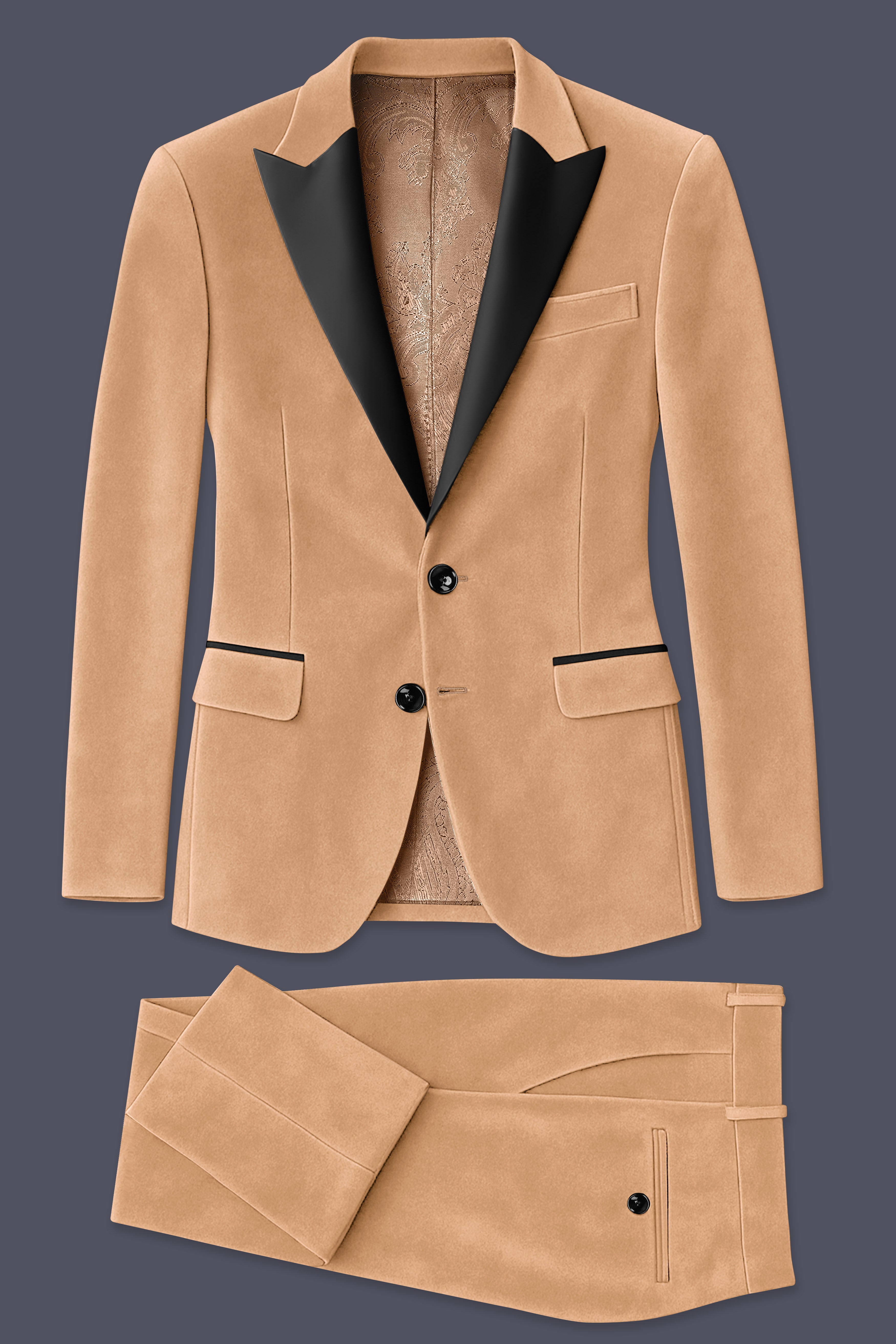Ivorel-Fawn Cream Velvet Peak Lapel Tuxedo Suit