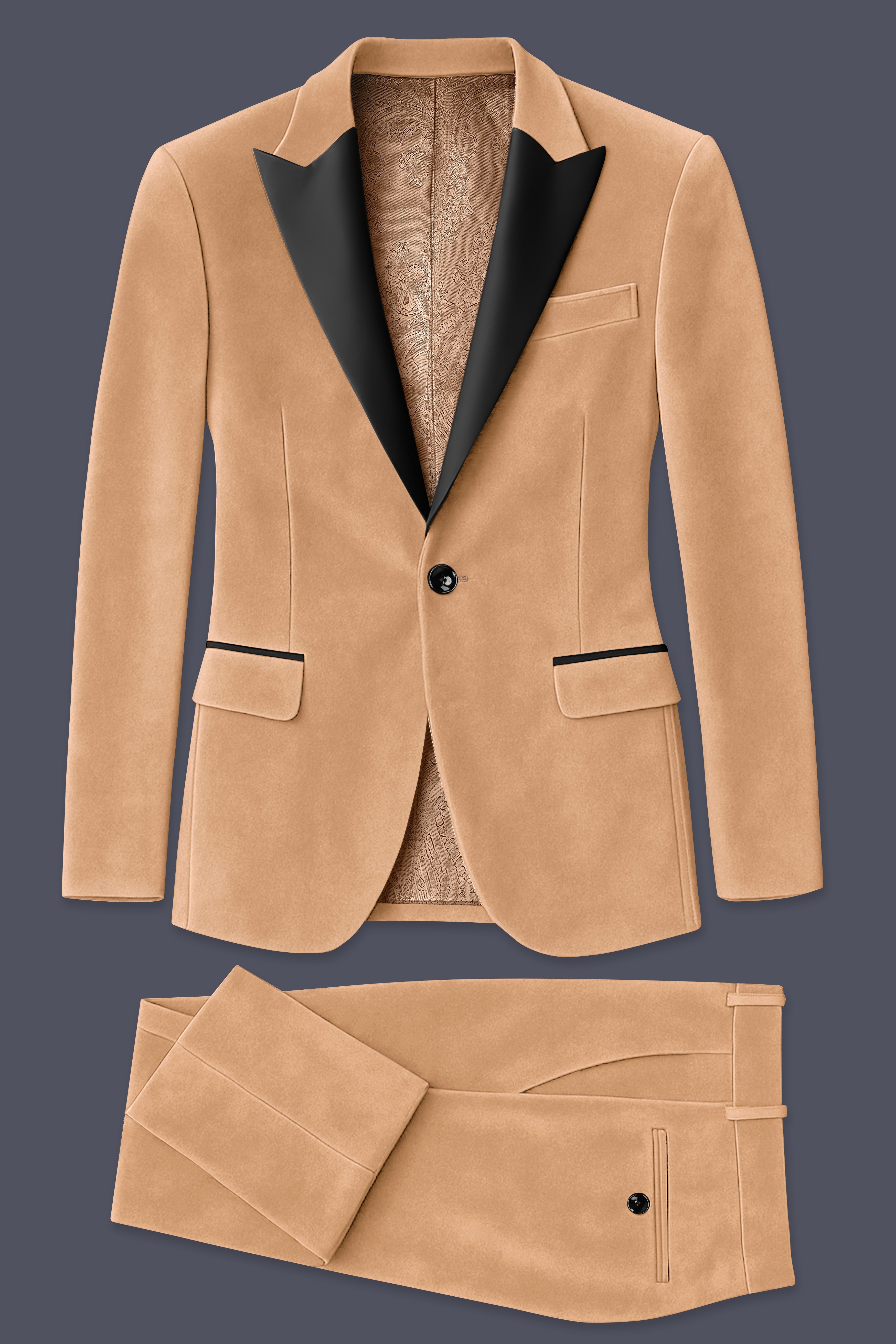 Ivorel-Fawn Cream Velvet Peak Lapel Tuxedo Suit