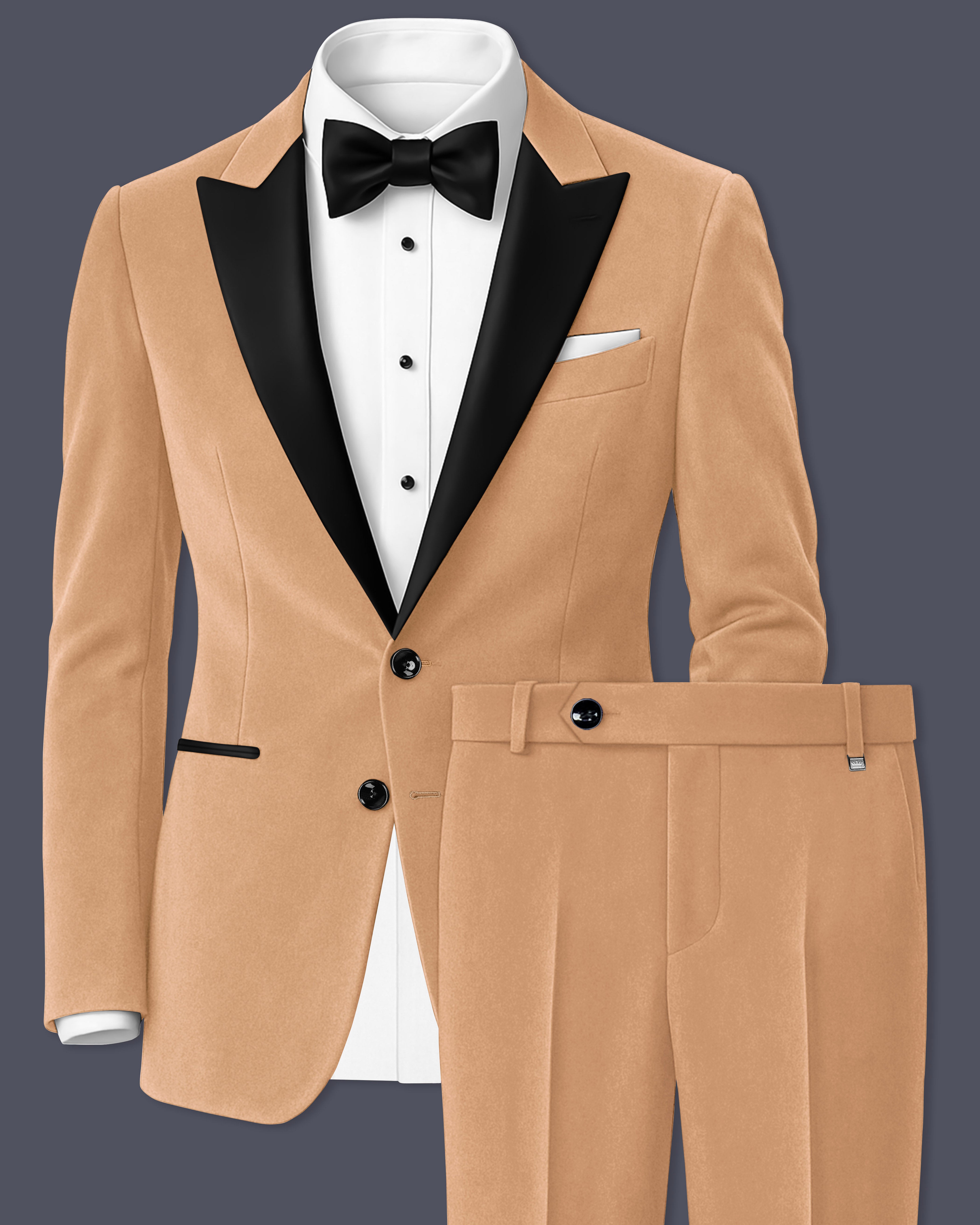 Ivorel-Fawn Cream Velvet Peak Lapel Tuxedo Suit