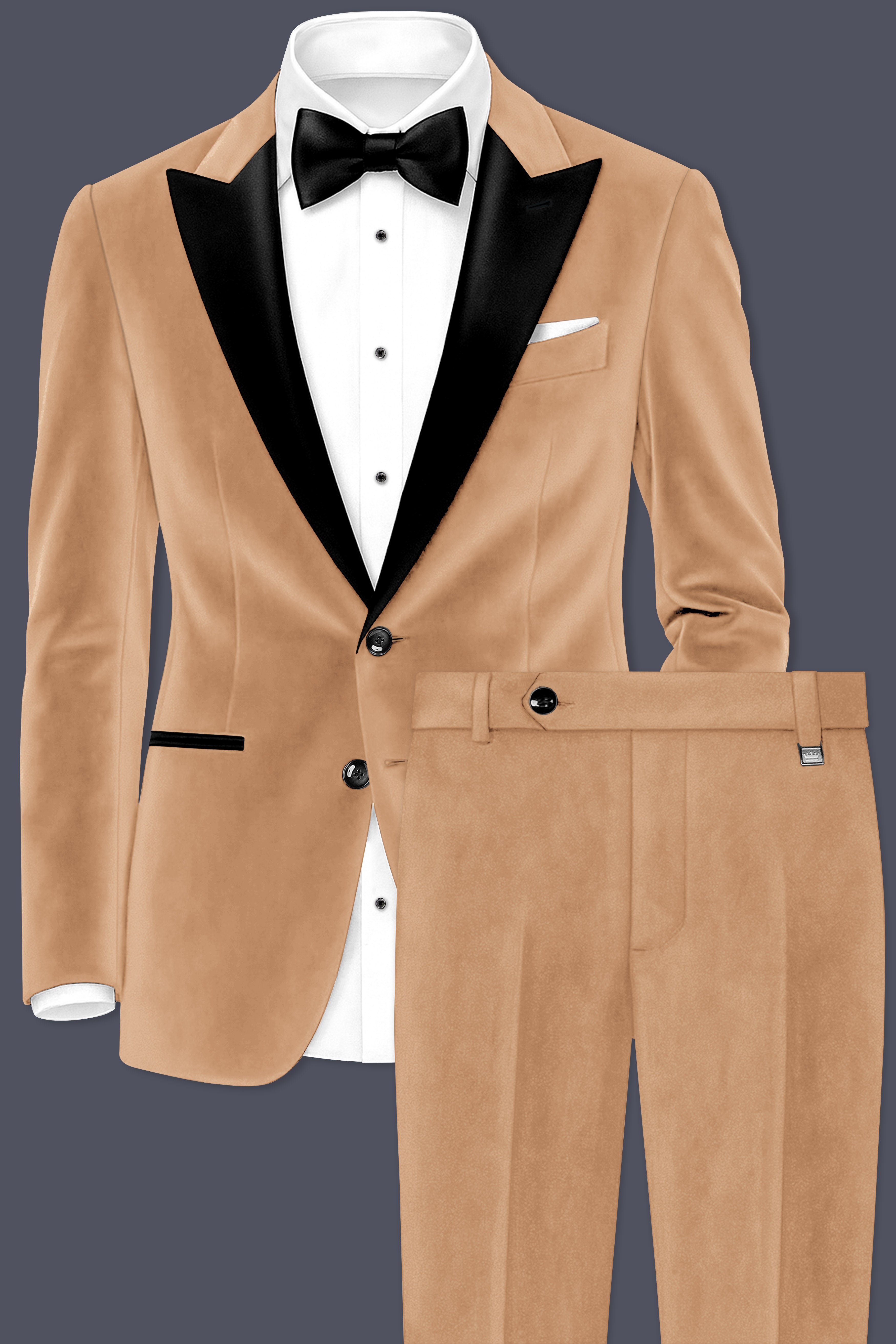 Ivorel-Fawn Cream Velvet Peak Lapel Tuxedo Suit