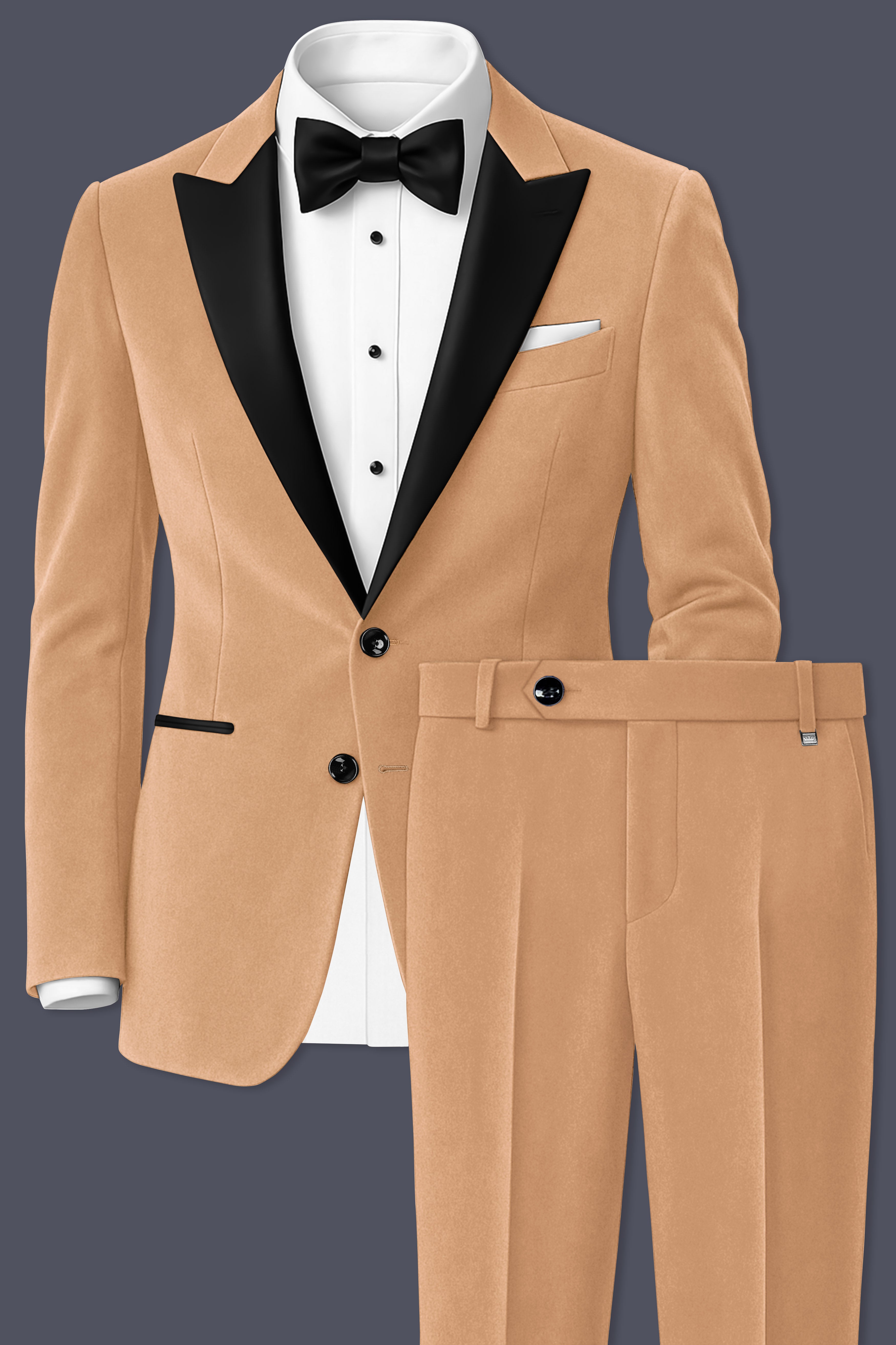 Ivorel-Fawn Cream Velvet Peak Lapel Tuxedo Suit
