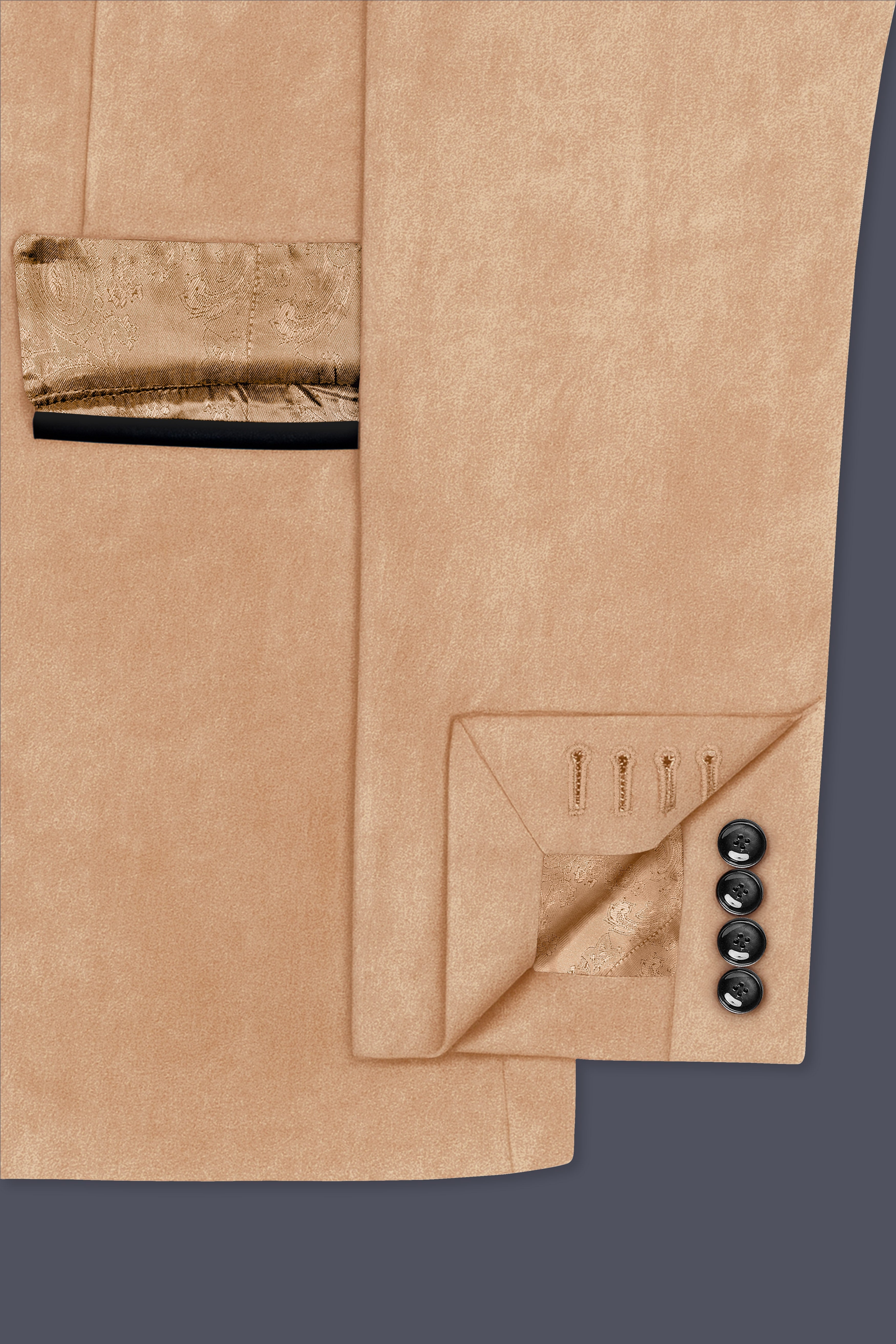 Ivorel-Fawn Cream Velvet Peak Lapel Tuxedo Suit