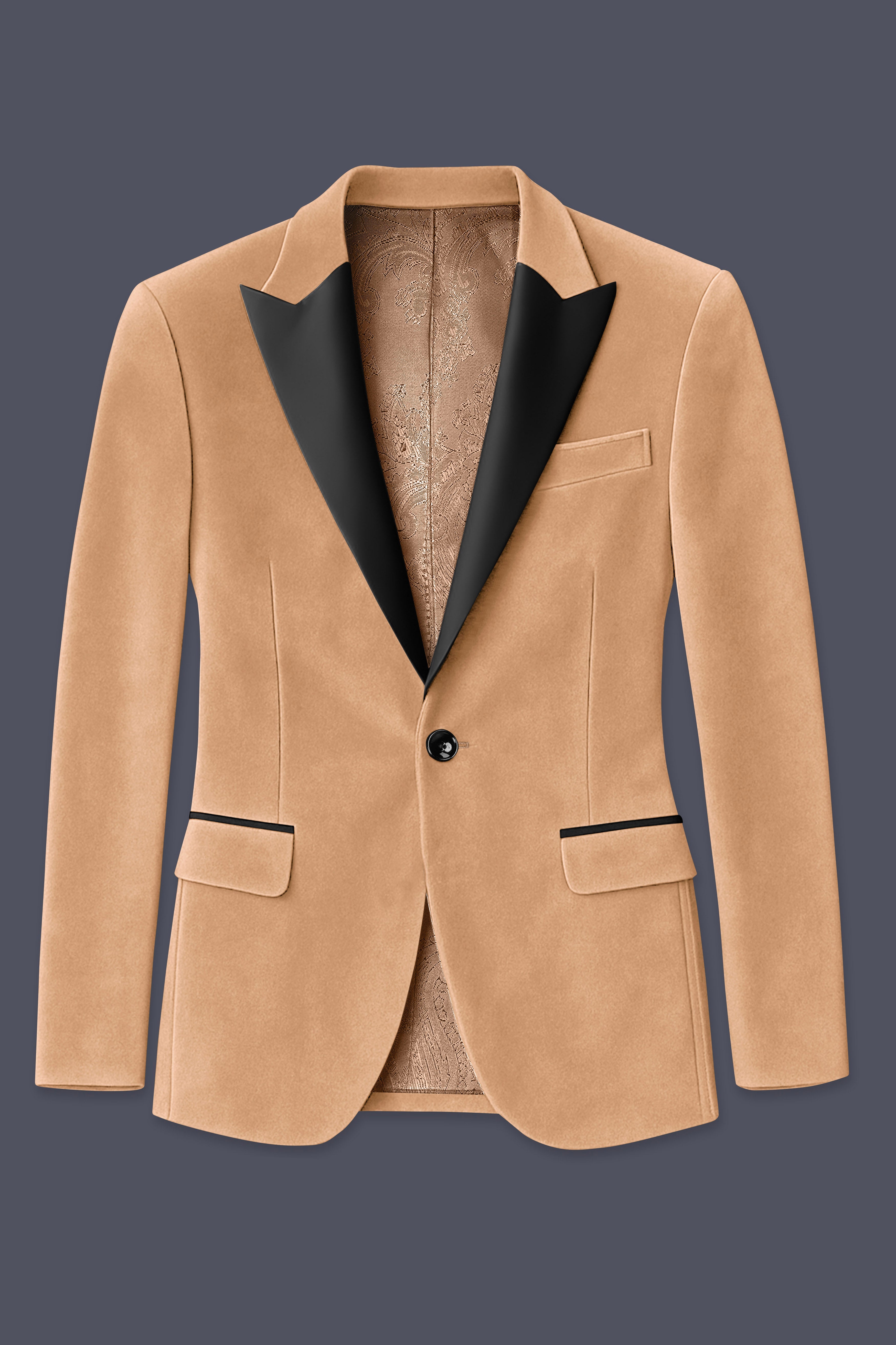 Ivorel-Fawn Cream Velvet Peak Lapel Tuxedo Suit